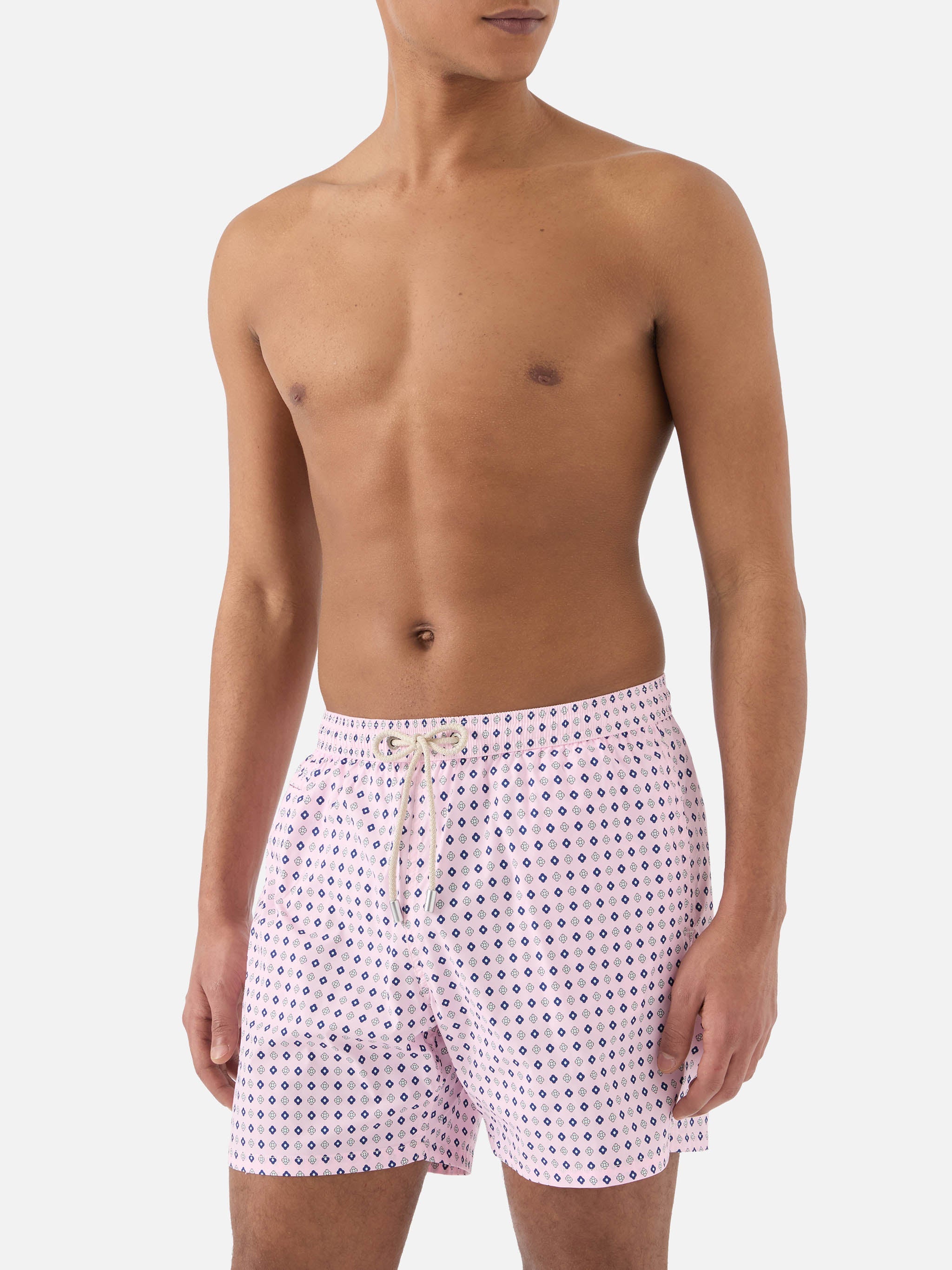 Pink Lighting Micro Swim Shorts With All-Over Geometric Print Swimshort