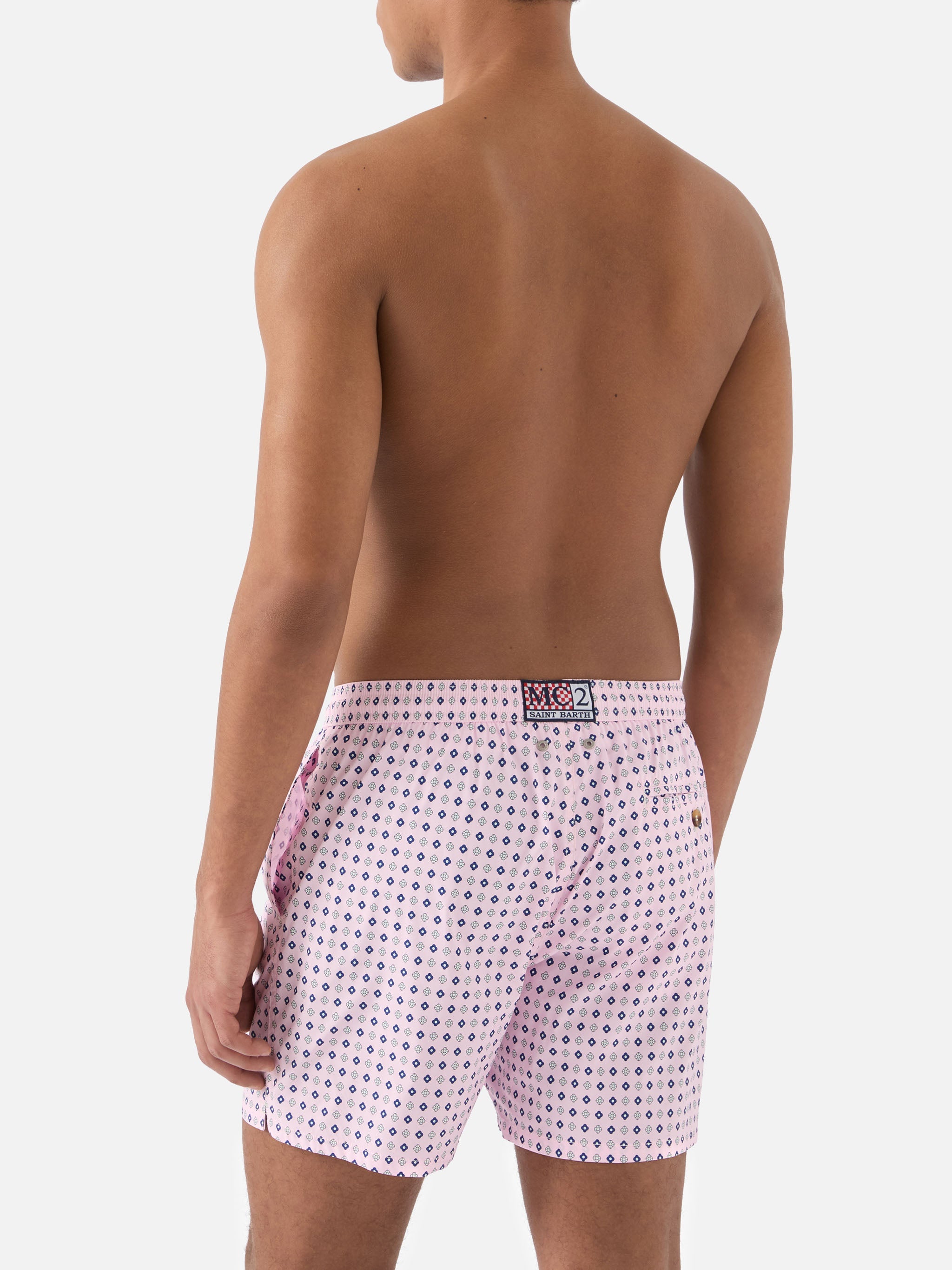 Pink Lighting Micro Swim Shorts With All-Over Geometric Print Swimshort