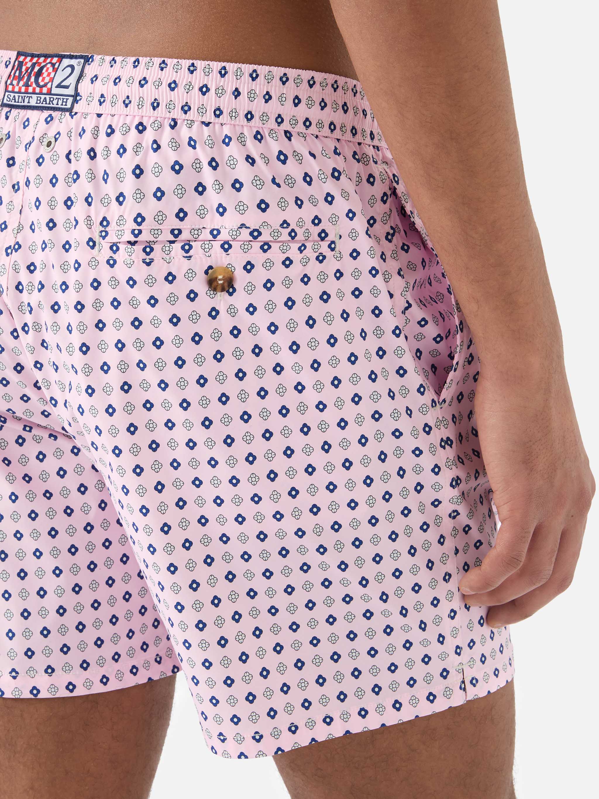 Pink Lighting Micro Swim Shorts With All-Over Geometric Print Swimshort