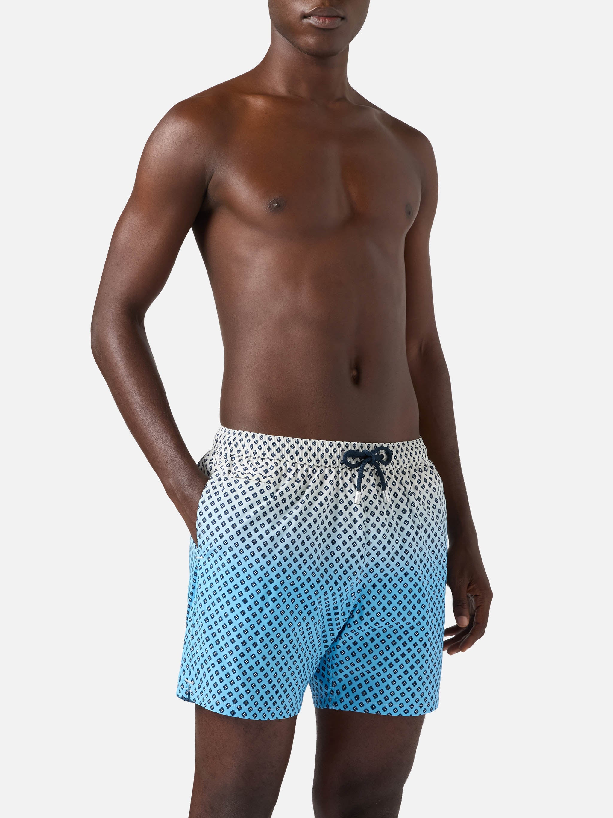 Lighting Micro Swim Shorts With Geometric Print On Shaded Background Blue Swimshort
