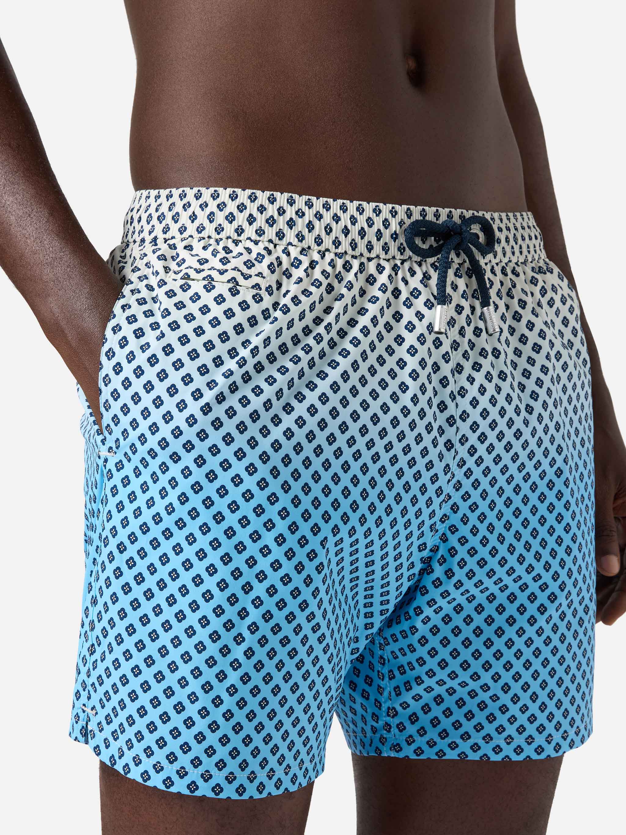 Lighting Micro Swim Shorts With Geometric Print On Shaded Background Blue Swimshort