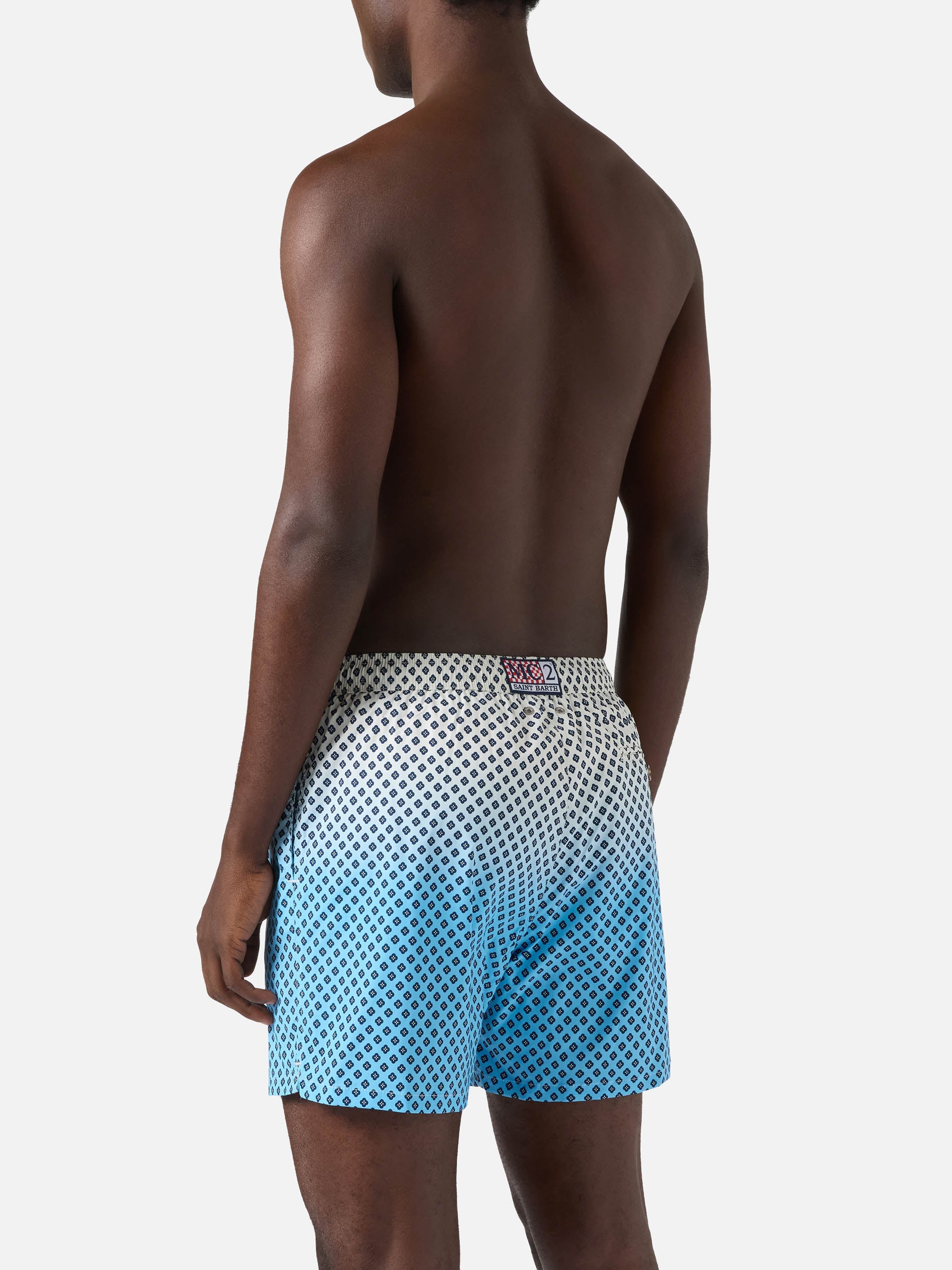 Lighting Micro Swim Shorts With Geometric Print On Shaded Background Blue Swimshort