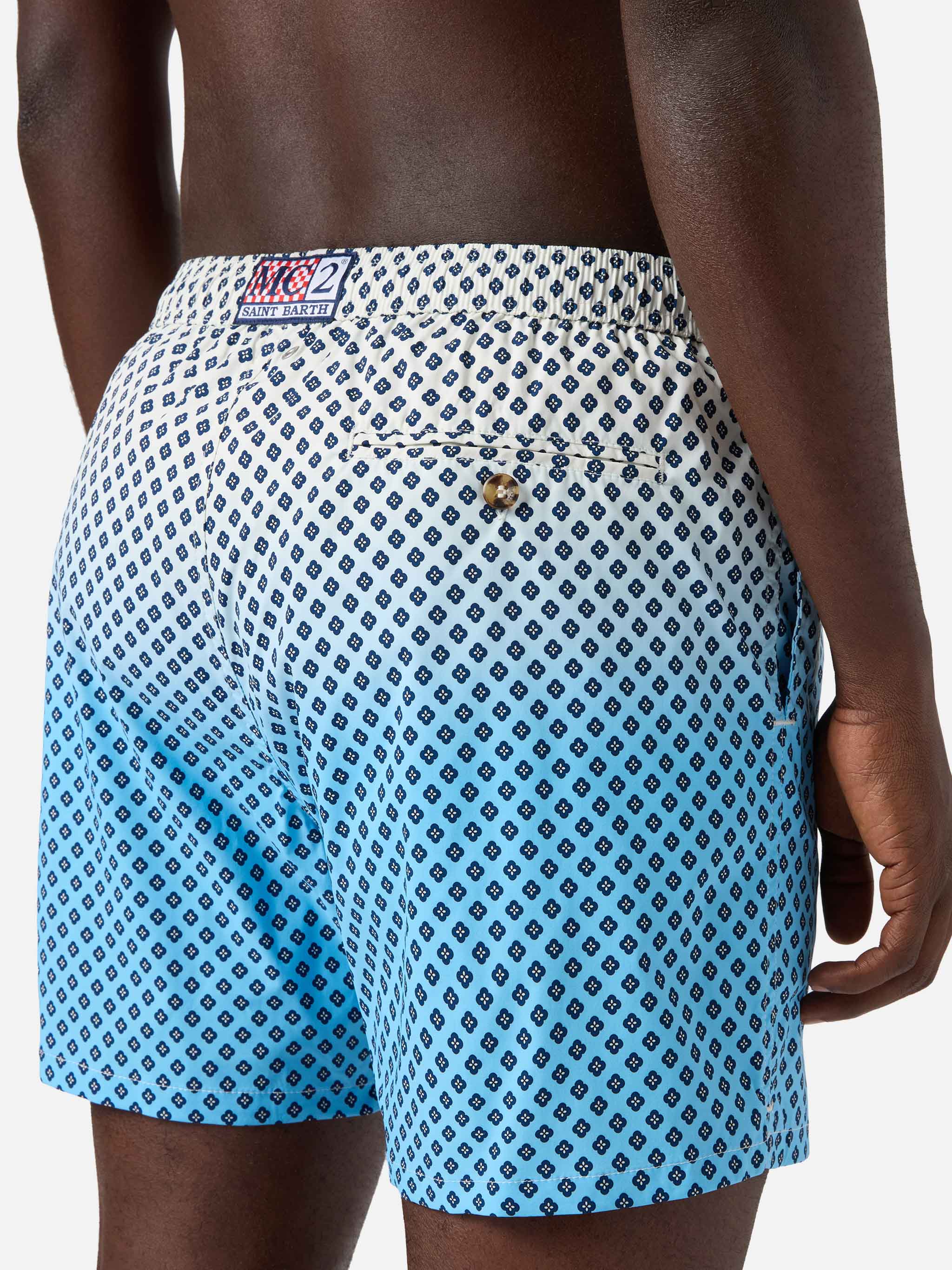 Lighting Micro Swim Shorts With Geometric Print On Shaded Background Blue Swimshort