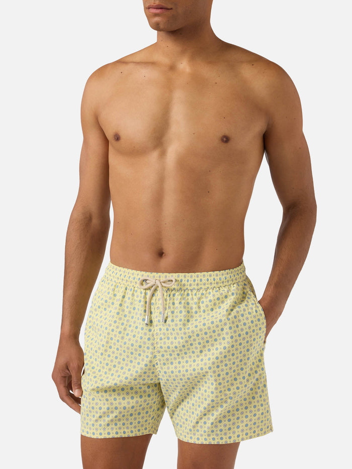 Yellow Lighting Micro Swim Shorts With All-Over Geometric Print Swimshort