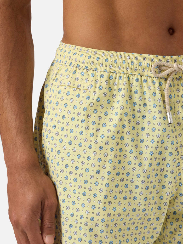 Yellow Lighting Micro Swim Shorts With All-Over Geometric Print Swimshort