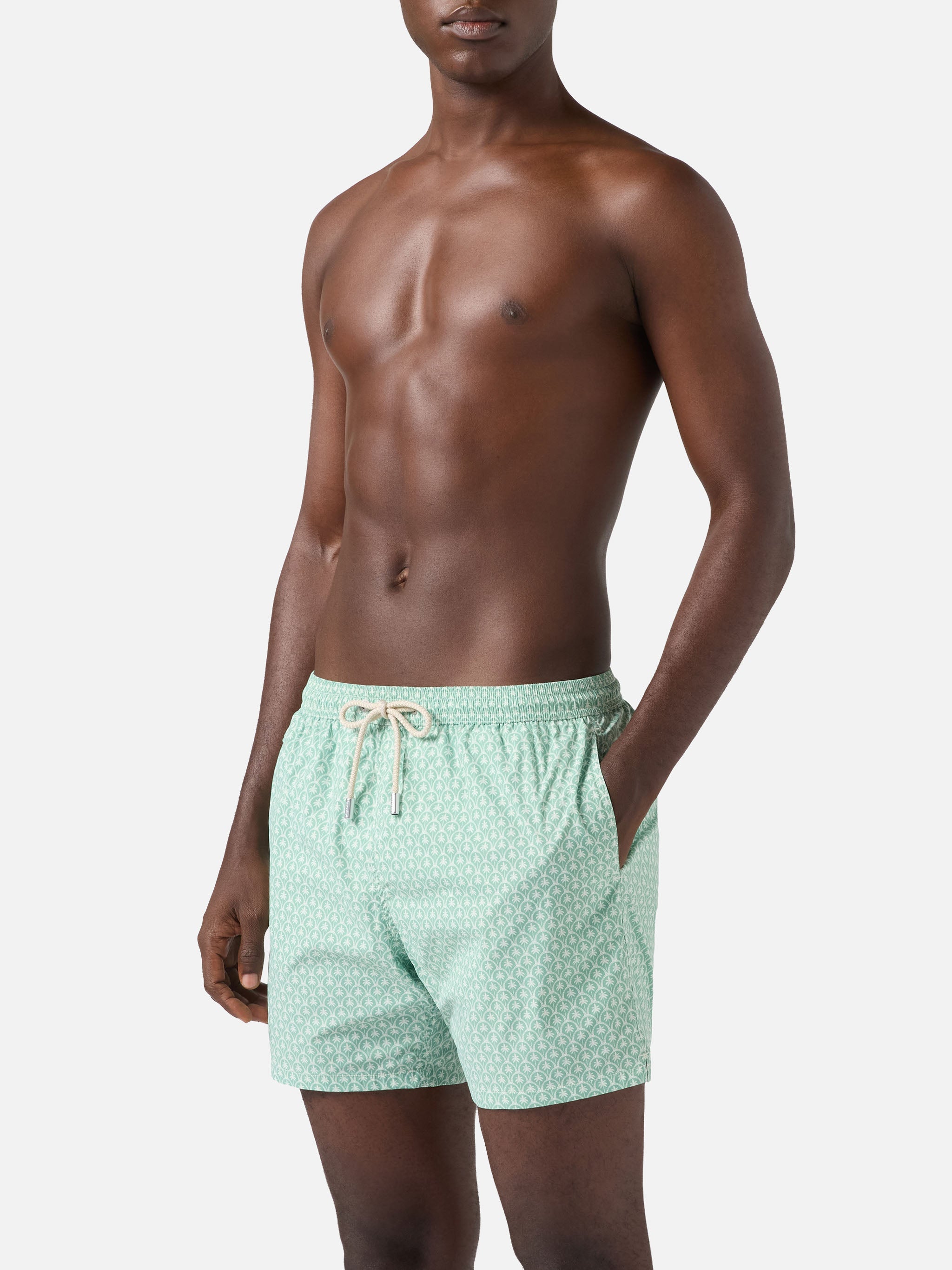 Green Lighting Micro Swim Shorts With All-Over Palm Print Swimshort