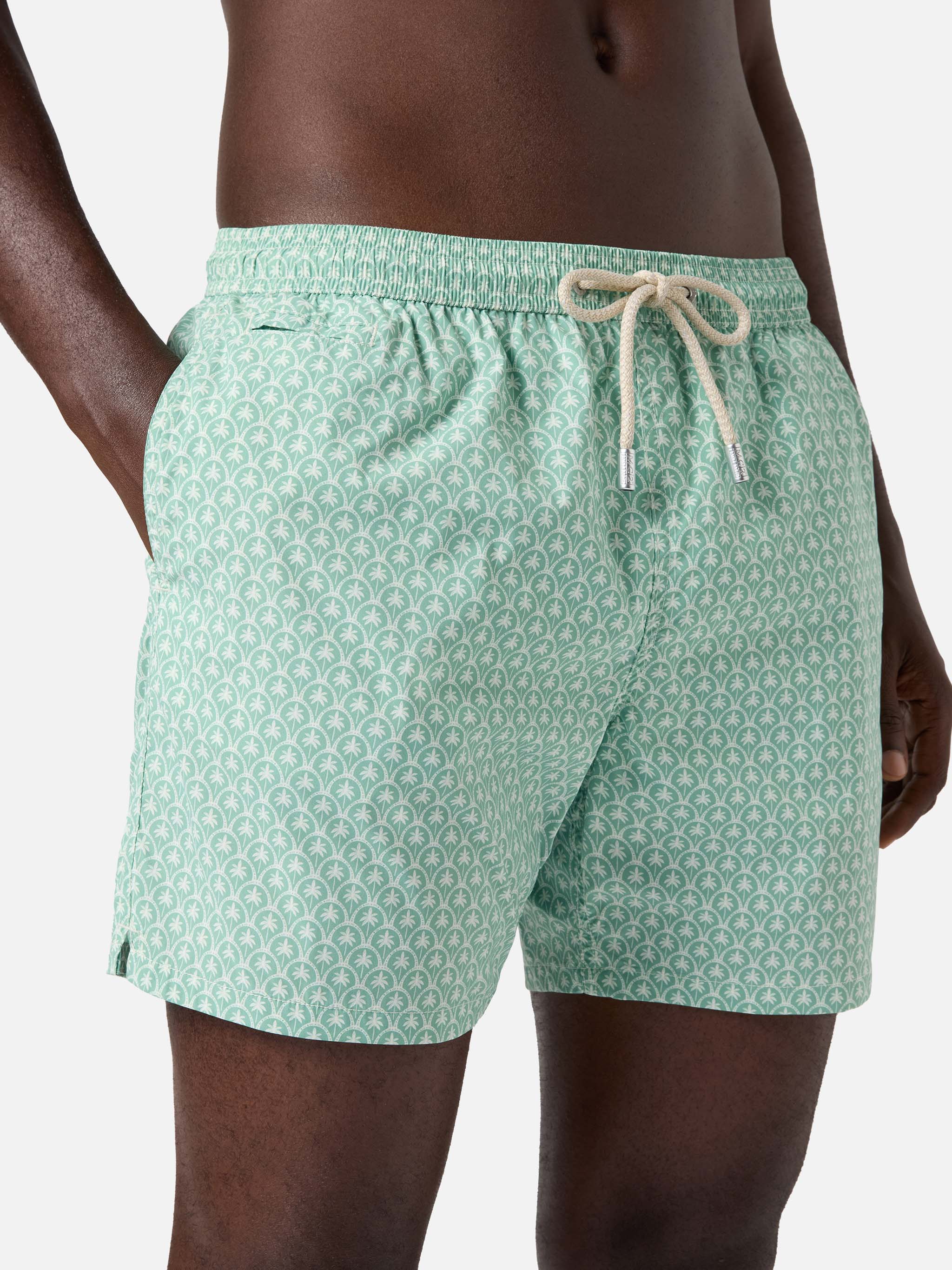 Green Lighting Micro Swim Shorts With All-Over Palm Print Swimshort