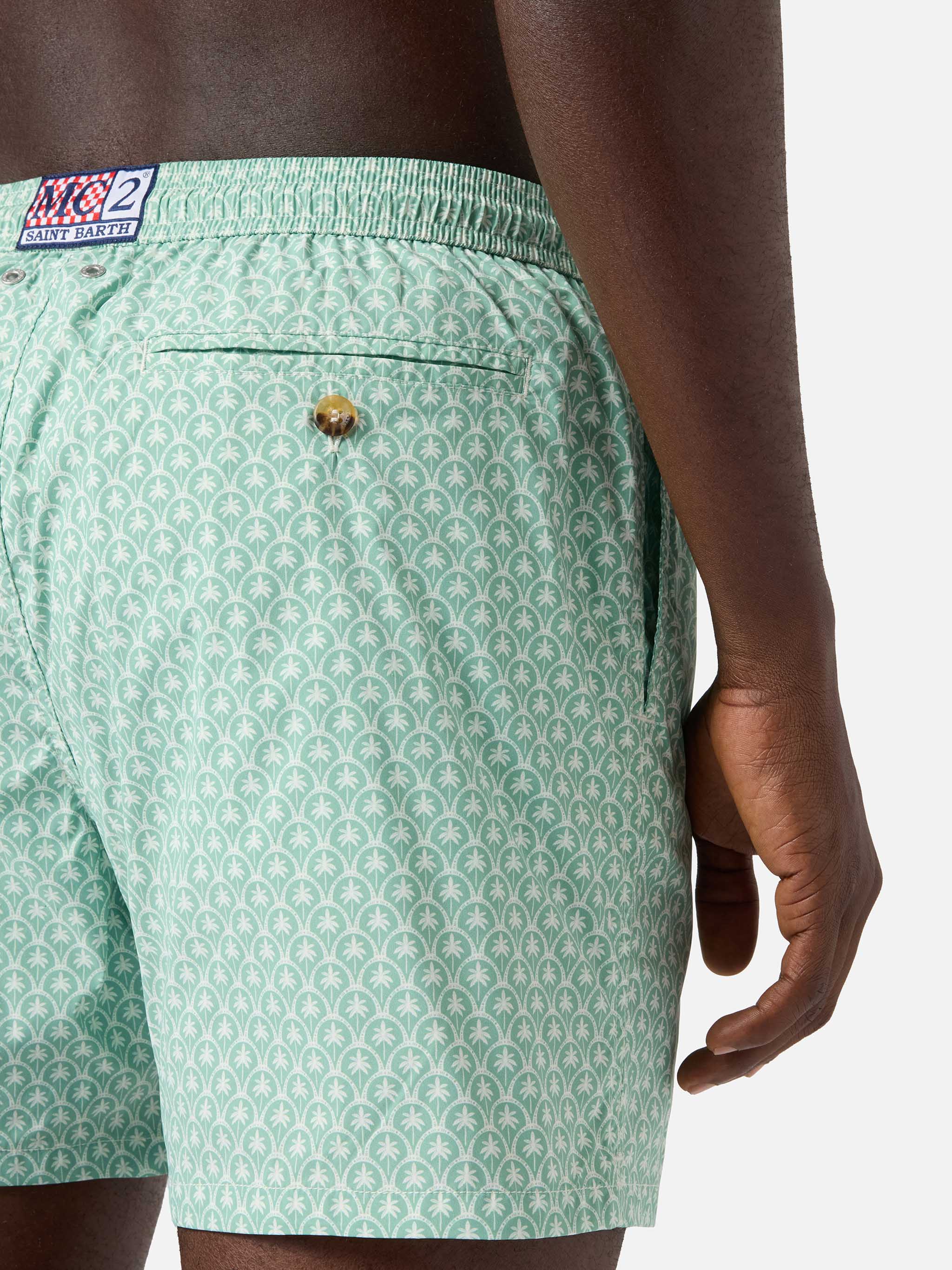 Green Lighting Micro Swim Shorts With All-Over Palm Print Swimshort