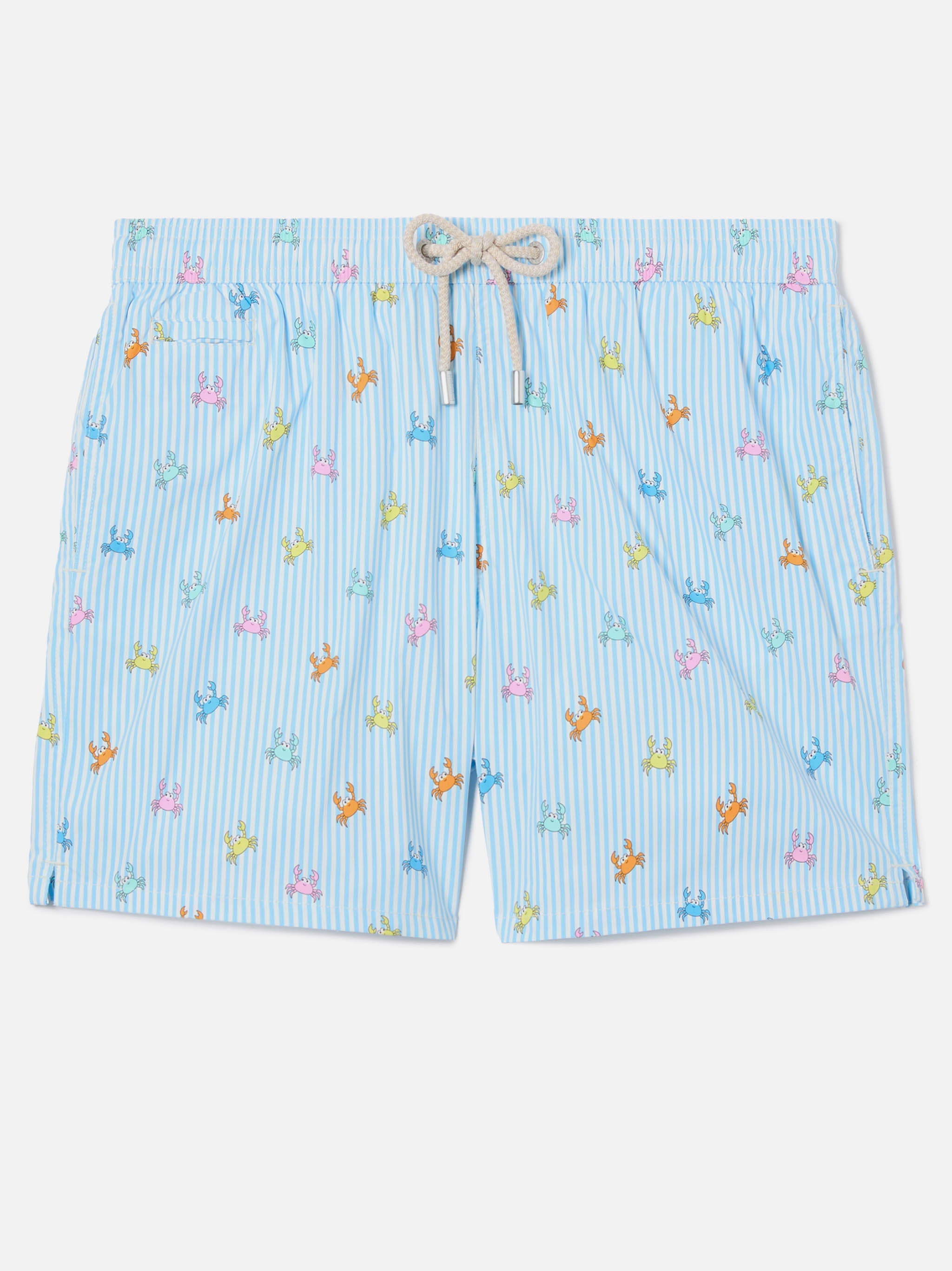 Light Blue Striped Lighting Micro Swim Shorts With All-Over Crab Print Sky Swimshort