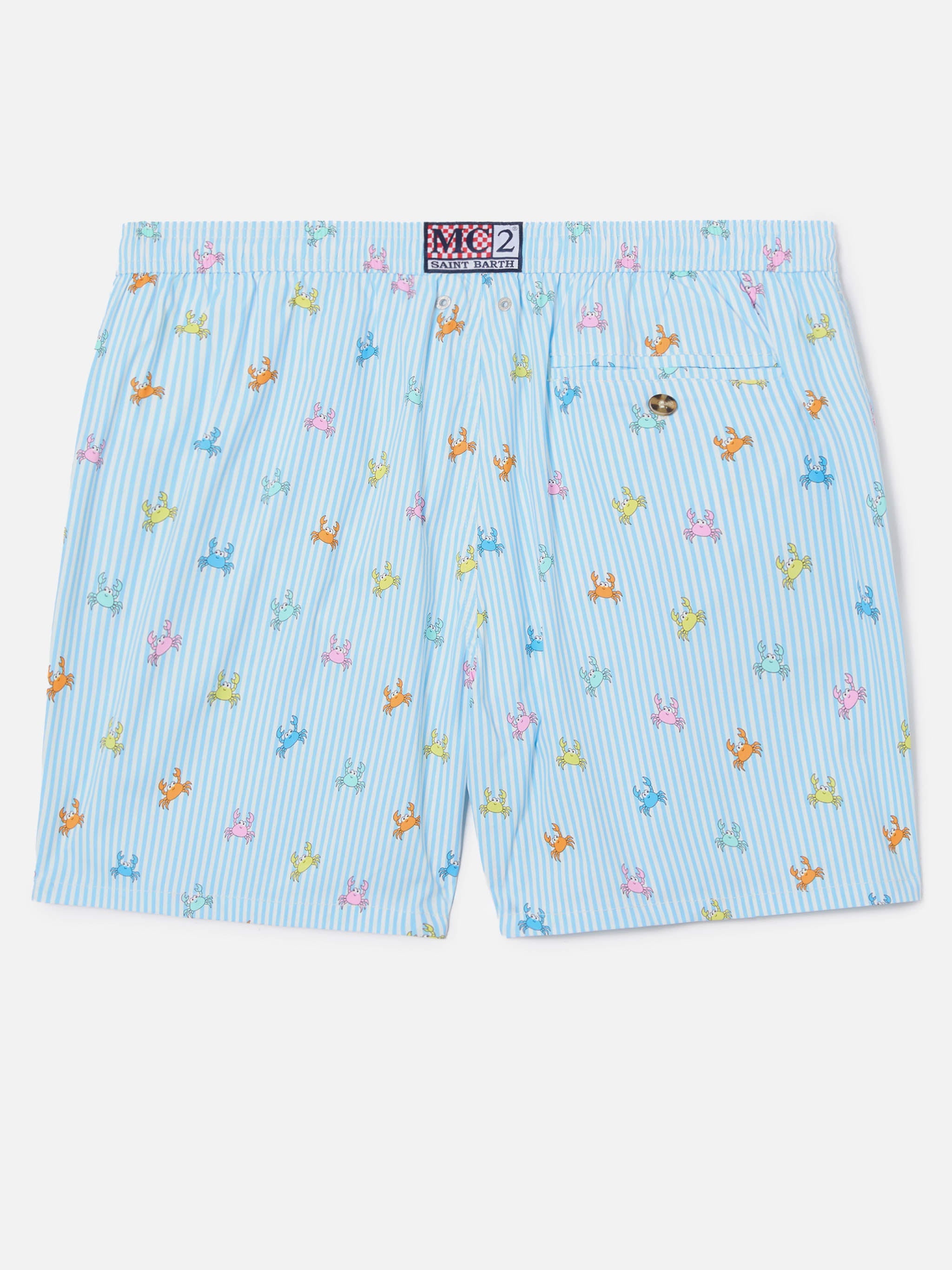 Light Blue Striped Lighting Micro Swim Shorts With All-Over Crab Print Sky Swimshort