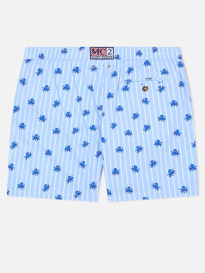 Blue Striped Lighting Micro Swim Shorts With All-Over Octopus Print Swimshort
