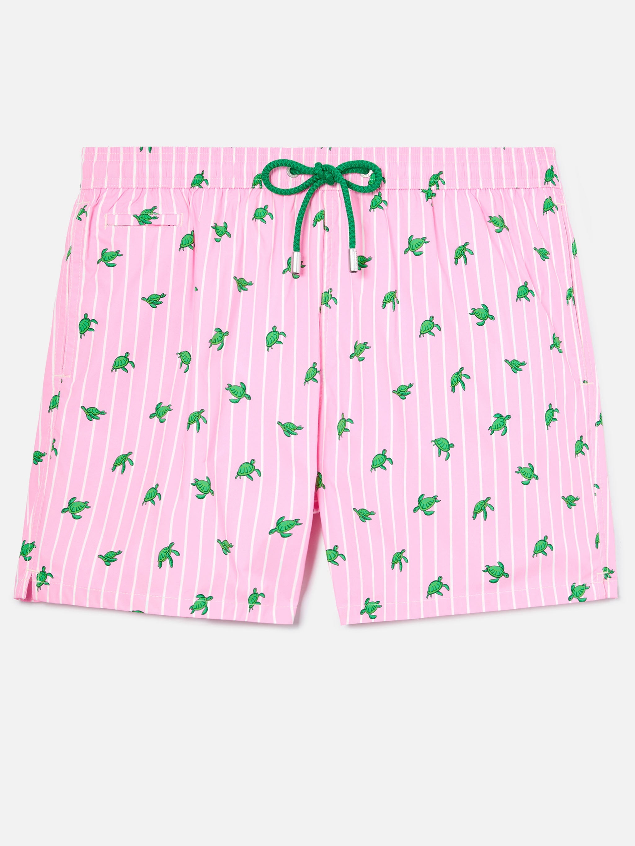 Pink Striped Lighting Micro Swim Shorts With All-Over Turtle Print Swimshort