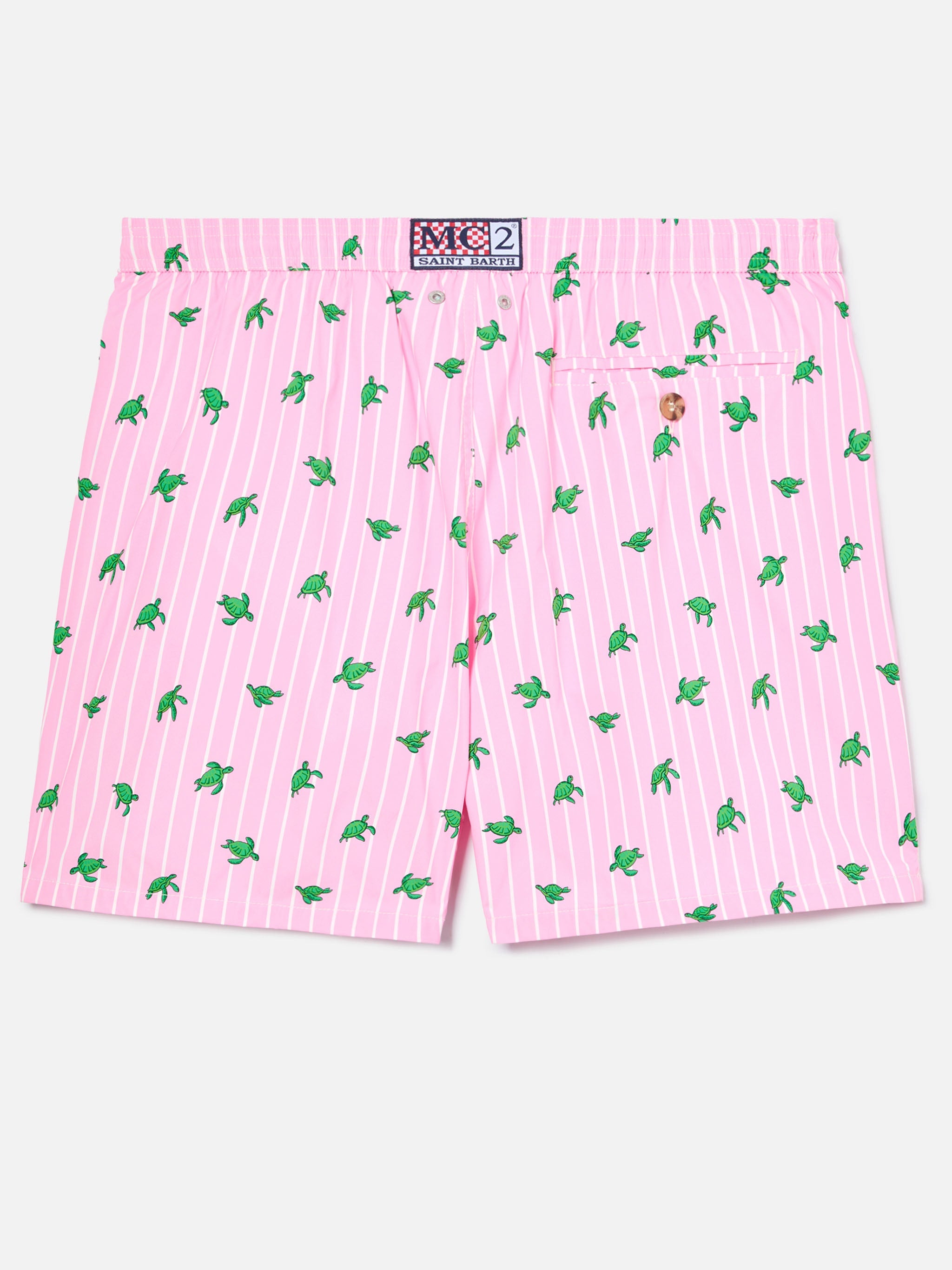 Pink Striped Lighting Micro Swim Shorts With All-Over Turtle Print Swimshort