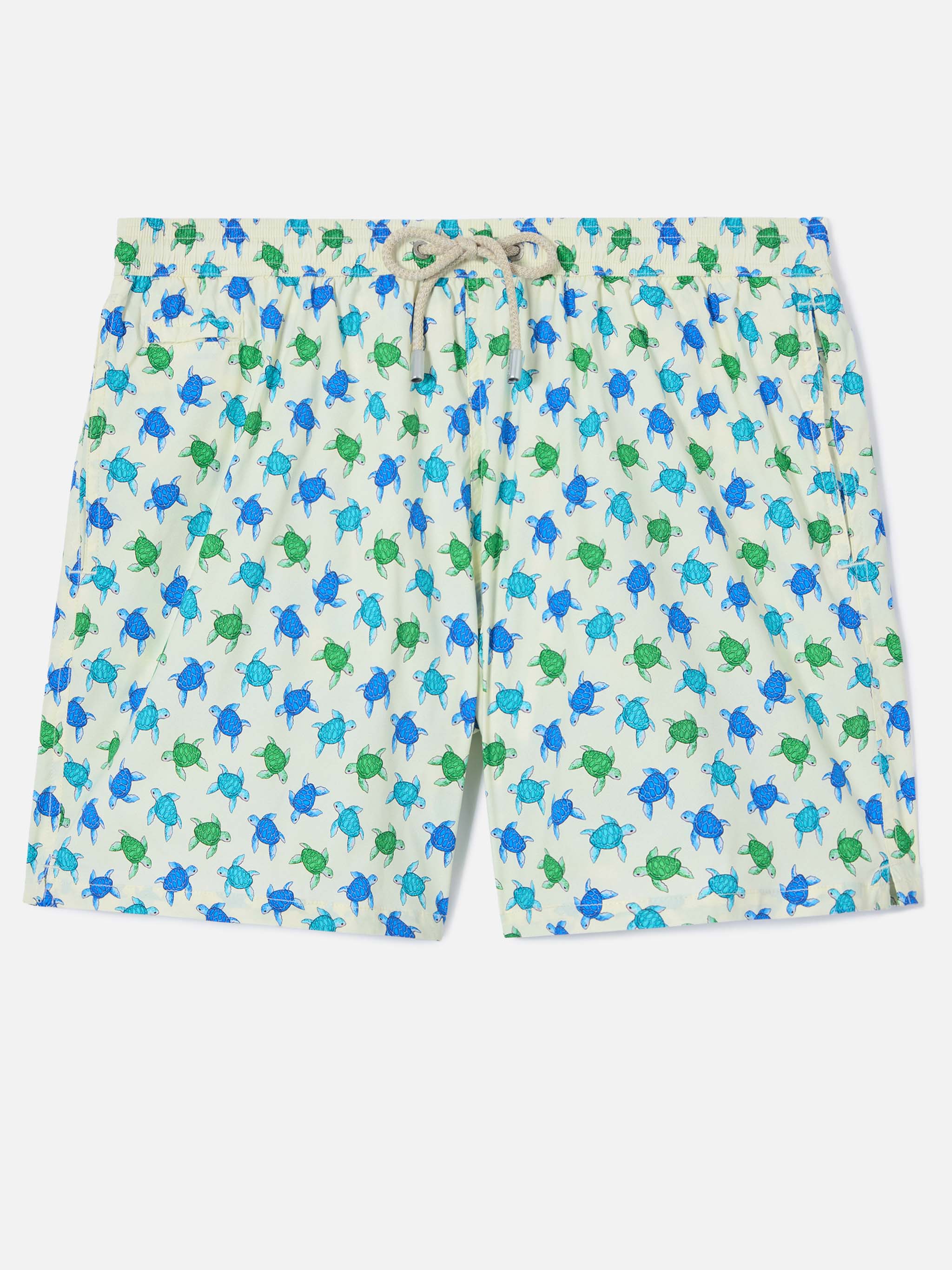 White Lighting Micro Swim Shorts With All-Over Turtle Print Swimshort