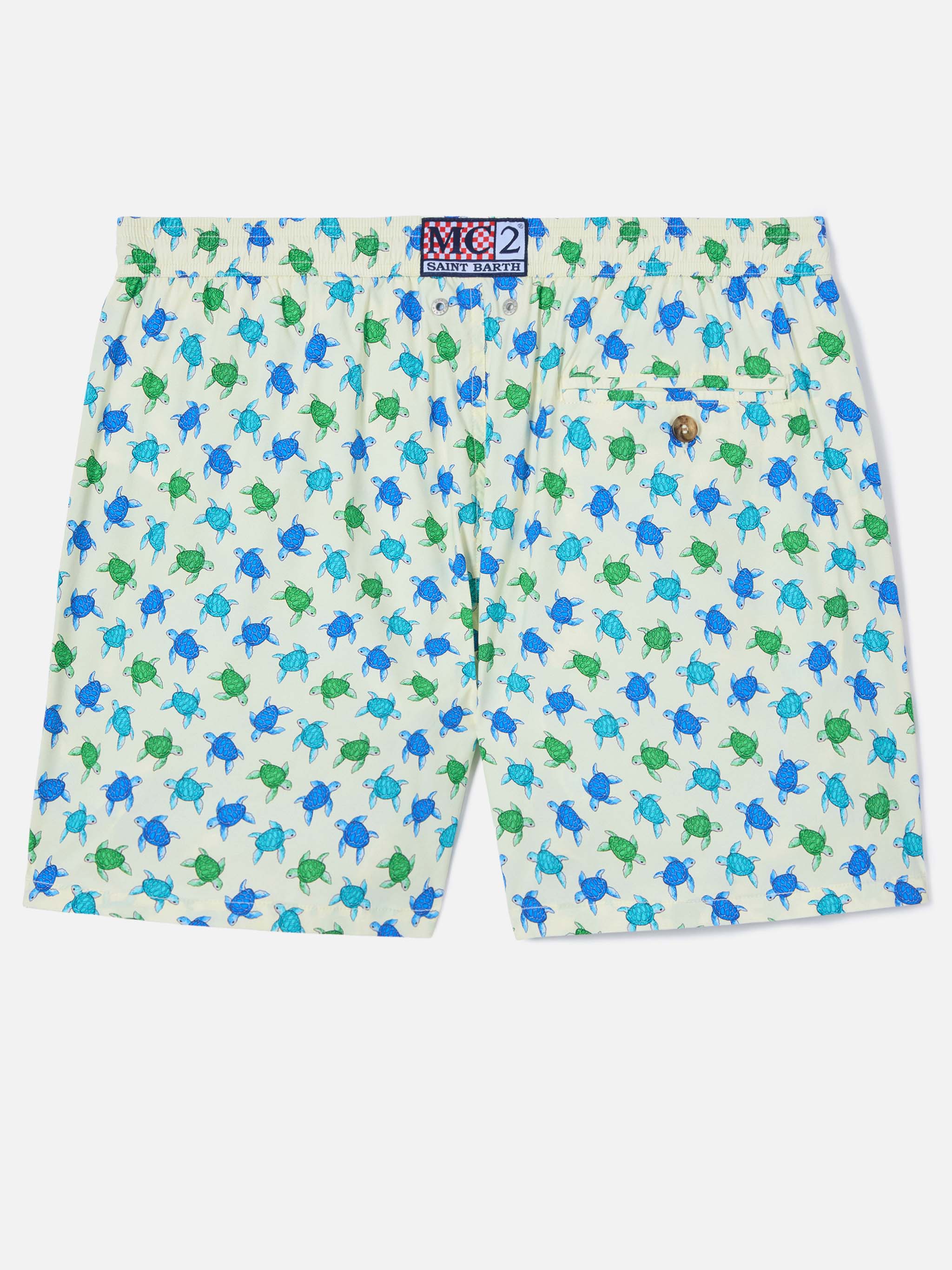 White Lighting Micro Swim Shorts With All-Over Turtle Print Swimshort