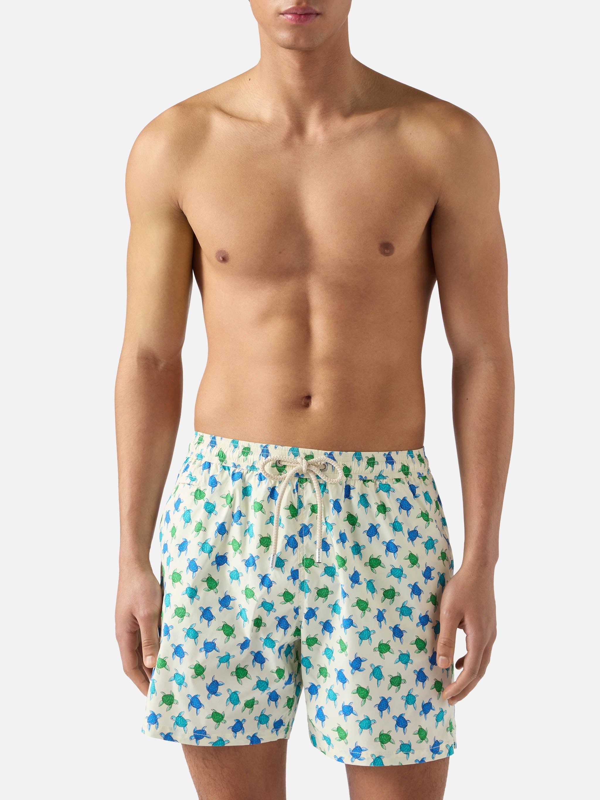 White Lighting Micro Swim Shorts With All-Over Turtle Print Swimshort