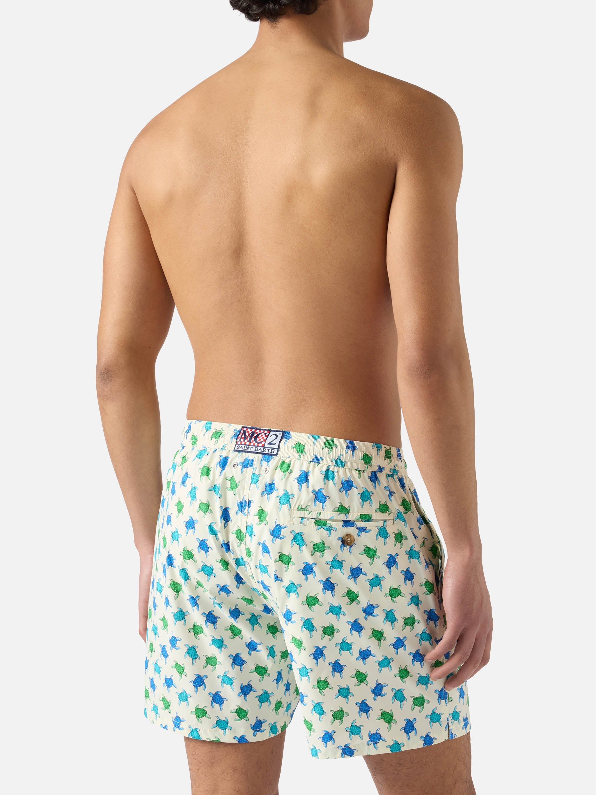 White Lighting Micro Swim Shorts With All-Over Turtle Print Swimshort