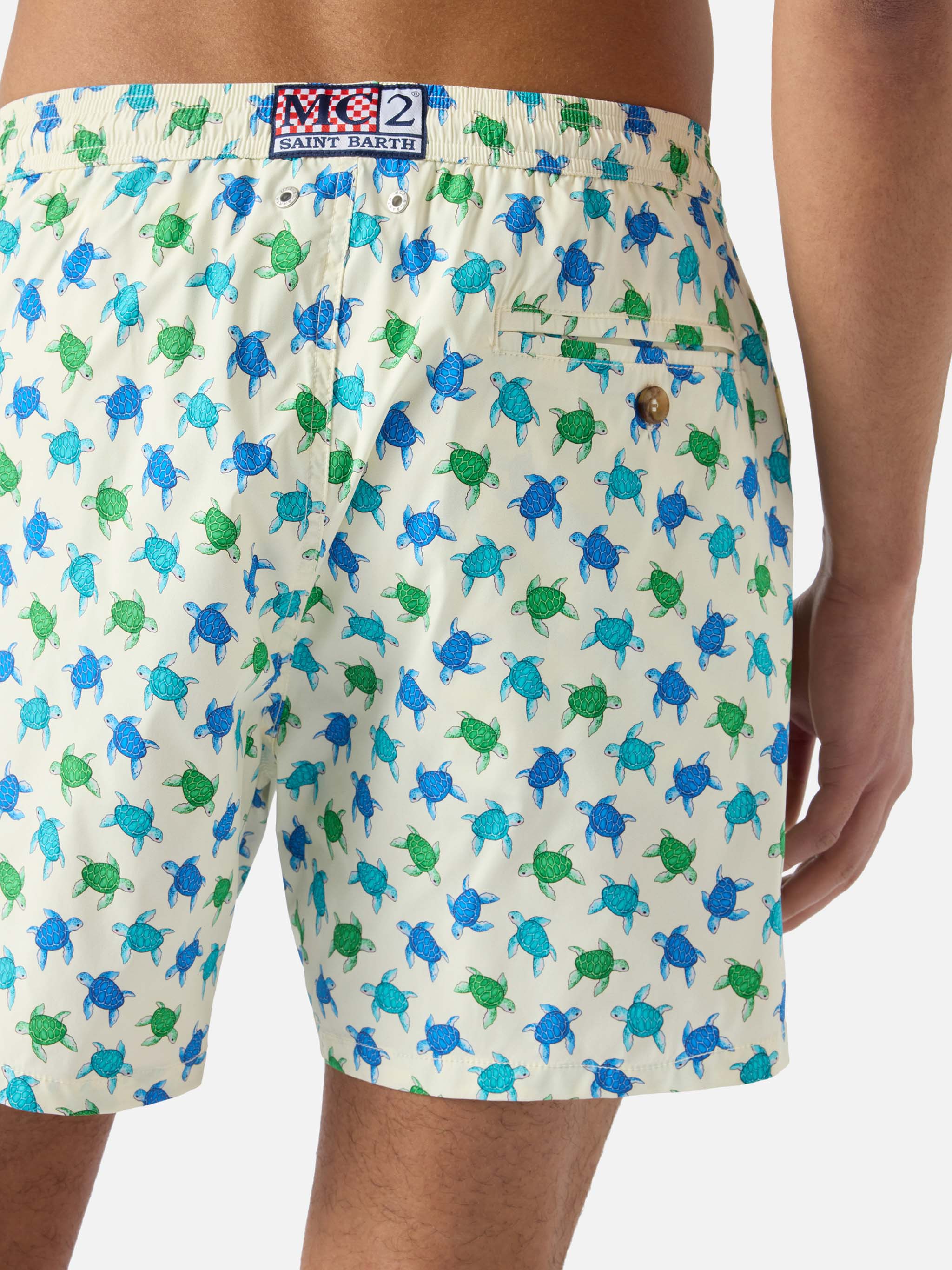 White Lighting Micro Swim Shorts With All-Over Turtle Print Swimshort