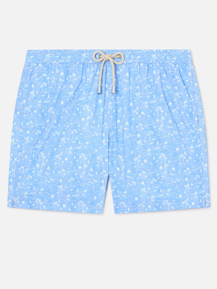 Light Blue Lighting Micro Swim Shorts With Tropical Print Swimshort