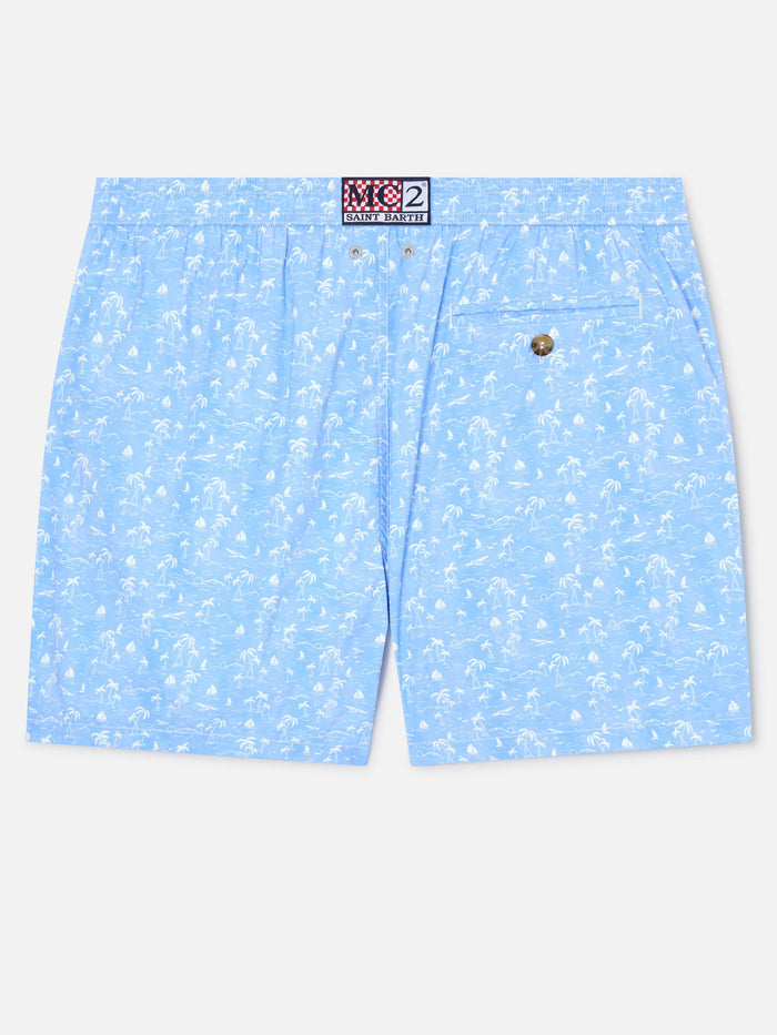 Light Blue Lighting Micro Swim Shorts With Tropical Print Swimshort