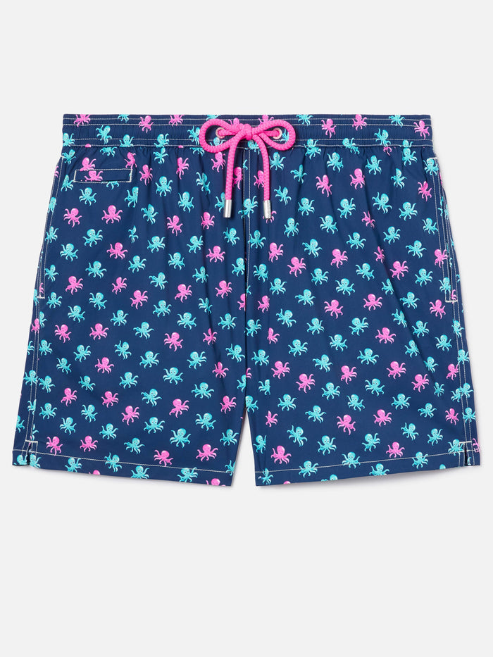 Navy Blue Lighting Micro Swim Shorts With All-Over Octopus Print Swimshort