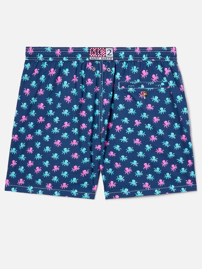 Navy Blue Lighting Micro Swim Shorts With All-Over Octopus Print Swimshort