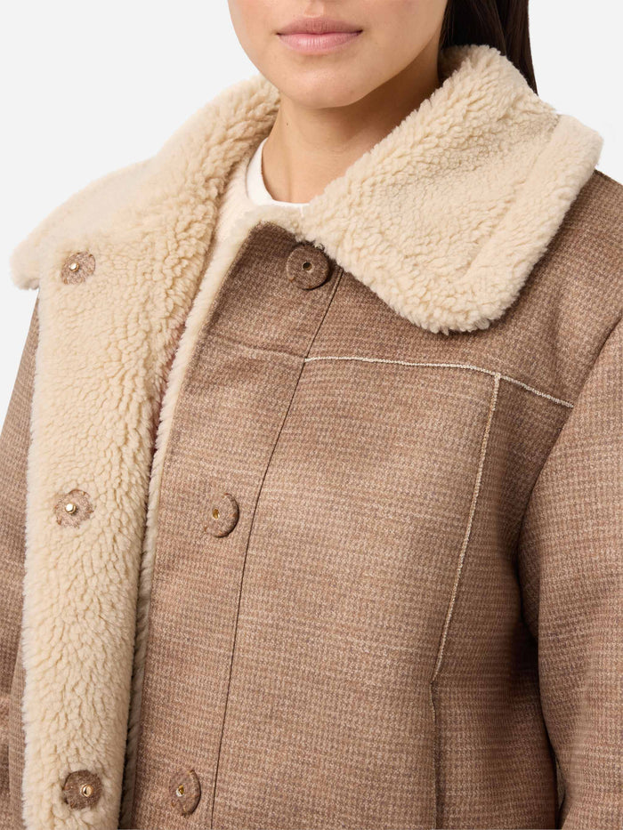 Lorayne Faux-Shearling Jacket Houndstooth With Shearling Trims Brown