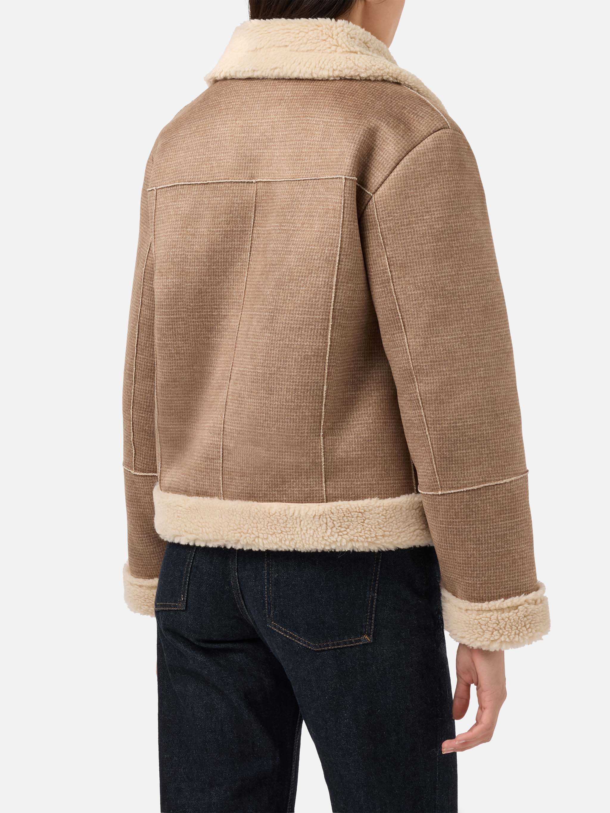 Lorayne Faux-Shearling Jacket Houndstooth With Shearling Trims Brown