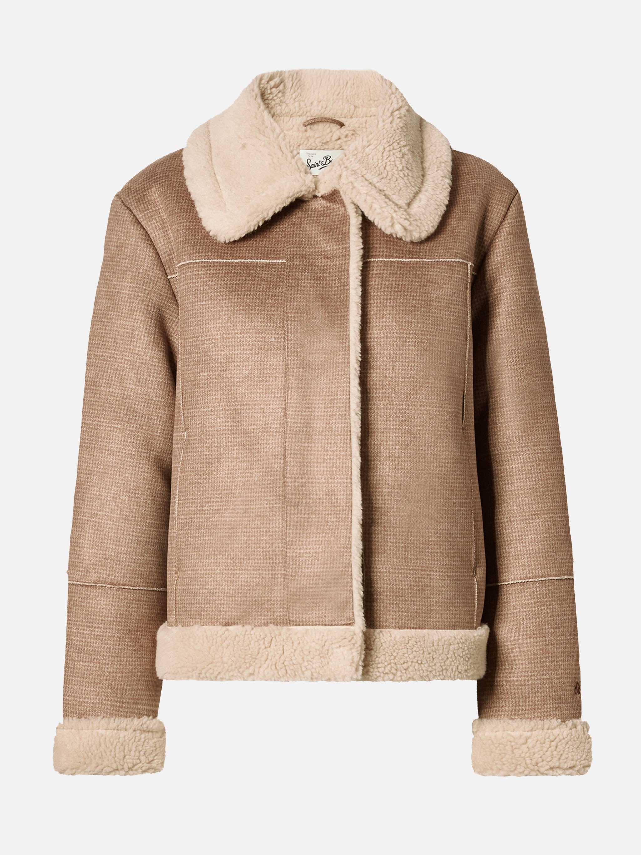 Lorayne Faux-Shearling Jacket Houndstooth With Shearling Trims Brown