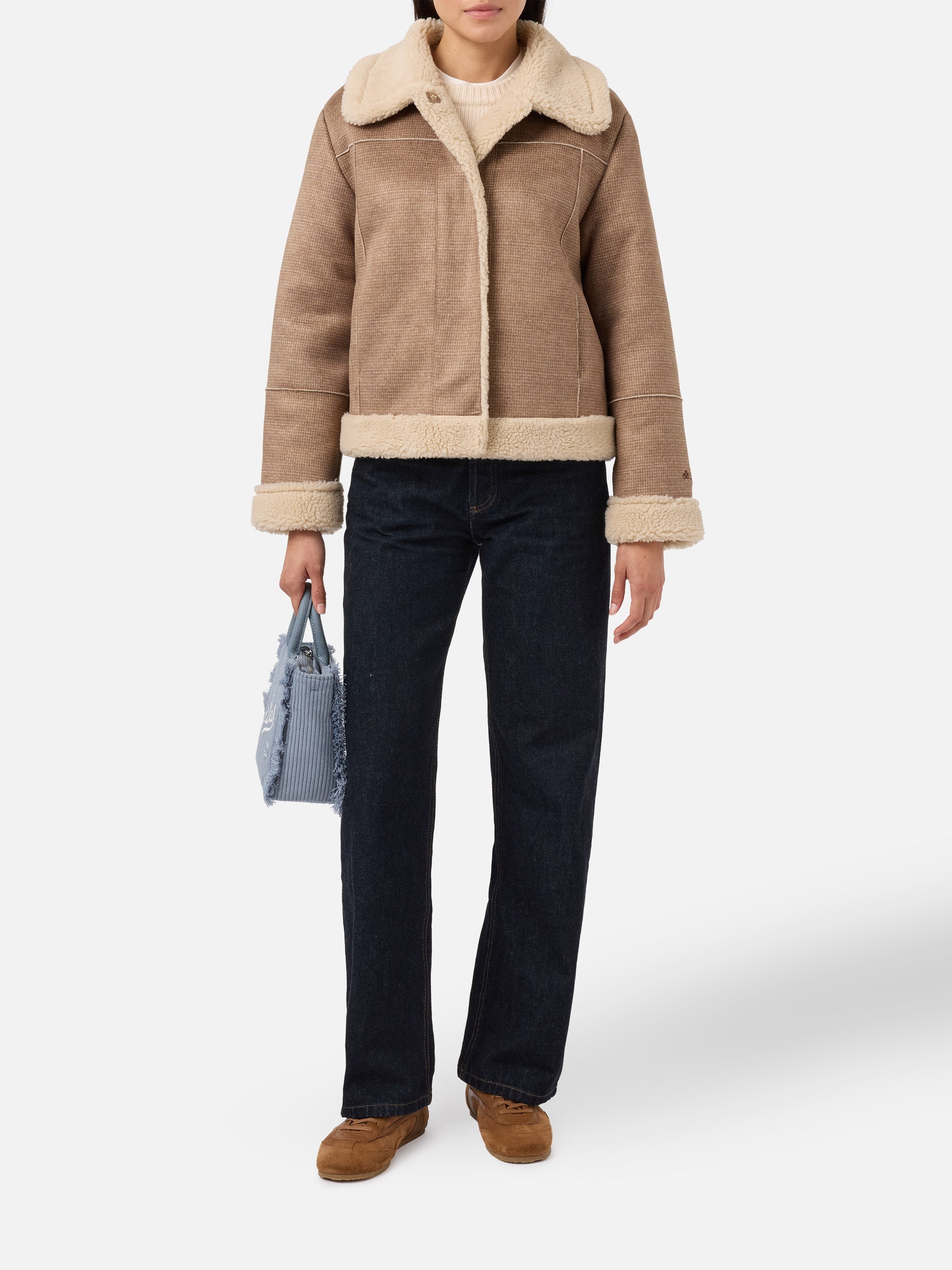 Lorayne Faux-Shearling Jacket Houndstooth With Shearling Trims Brown
