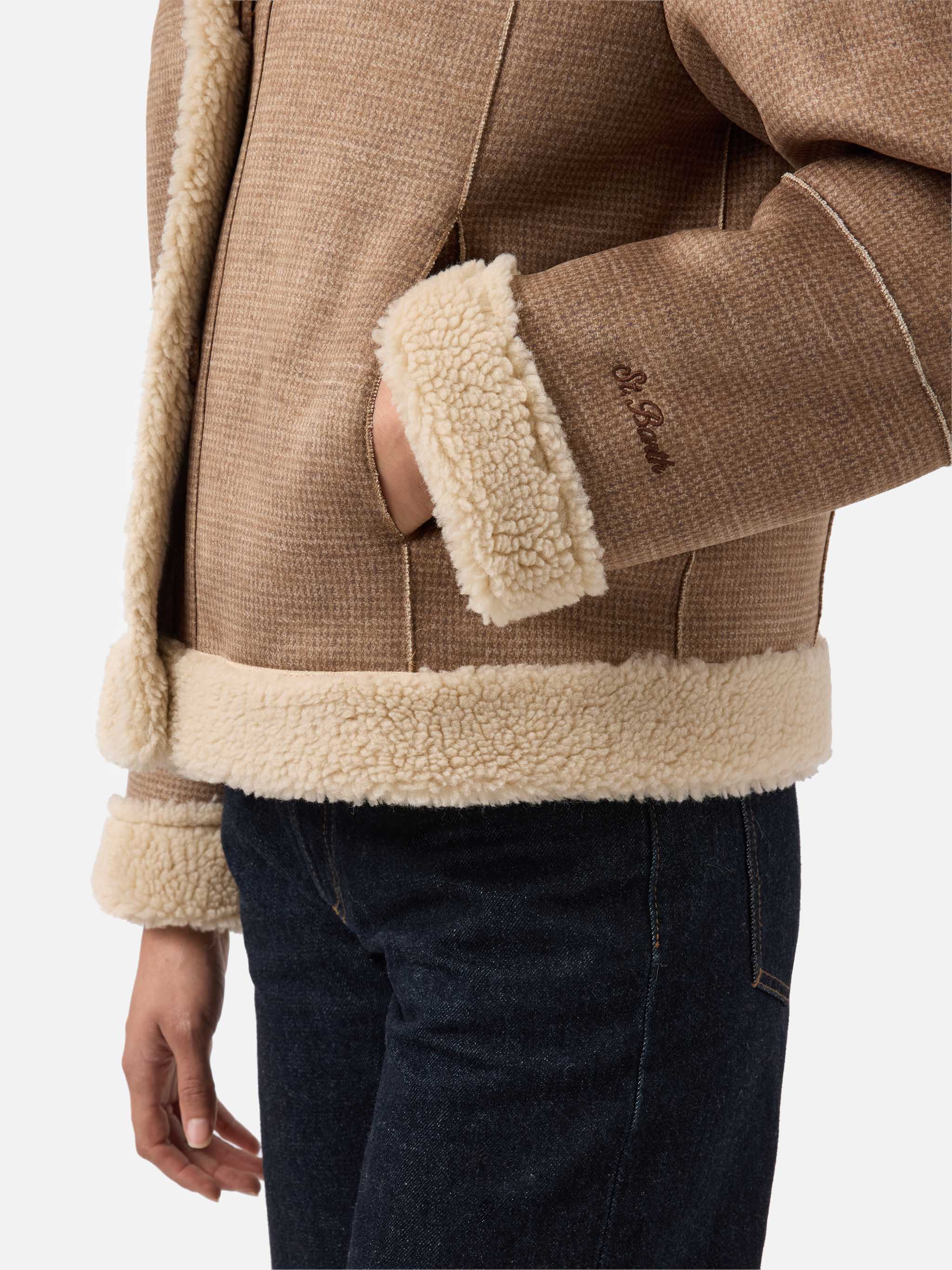 Lorayne Faux-Shearling Jacket Houndstooth With Shearling Trims Brown