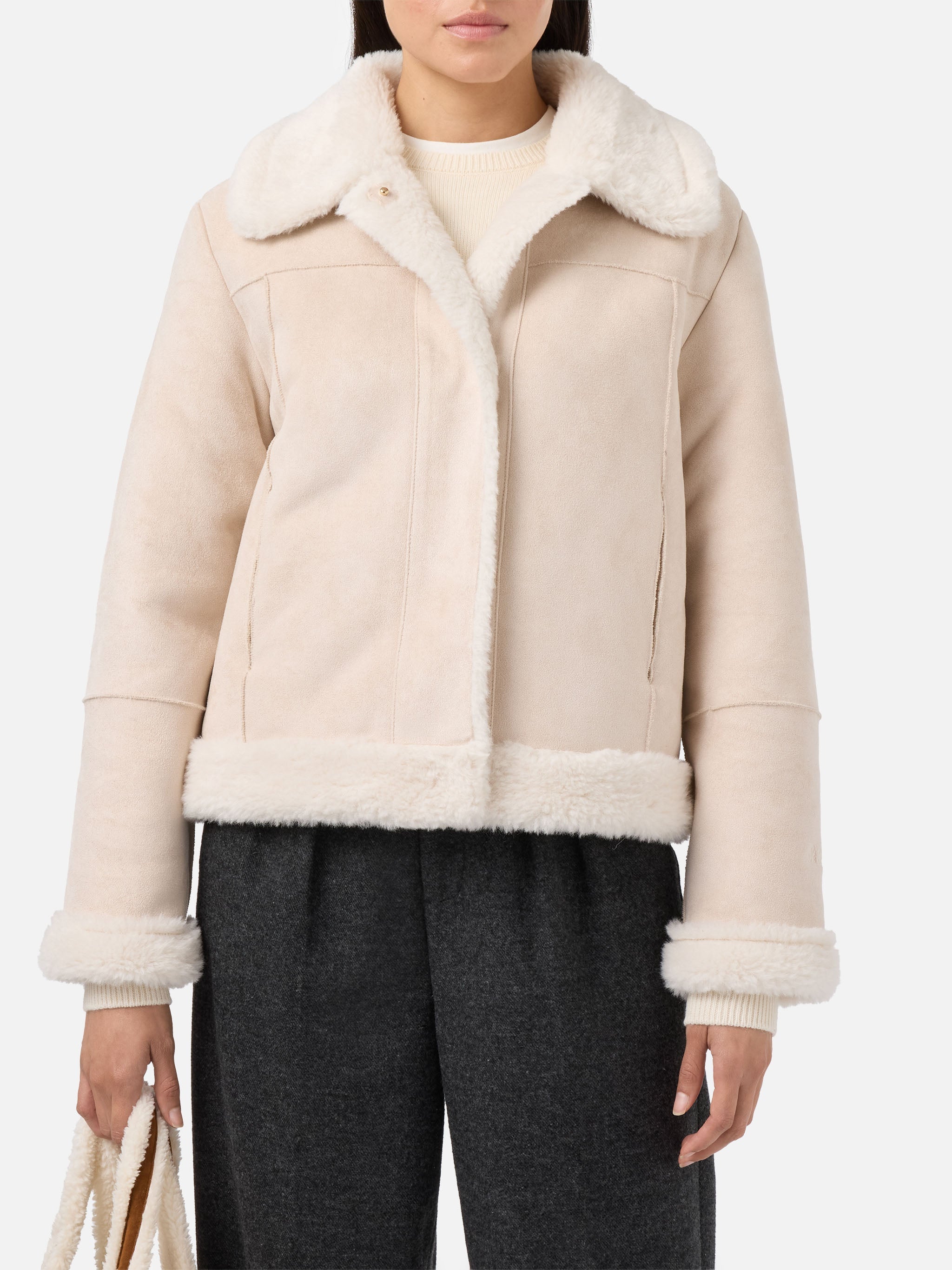 Lorayne Faux-Shearling Jacket Cream With Shearling Trims White
