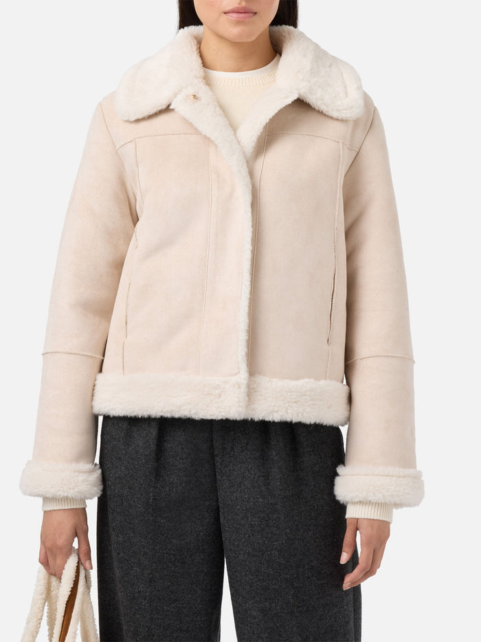 Lorayne Faux-Shearling Jacket Cream With Shearling Trims White