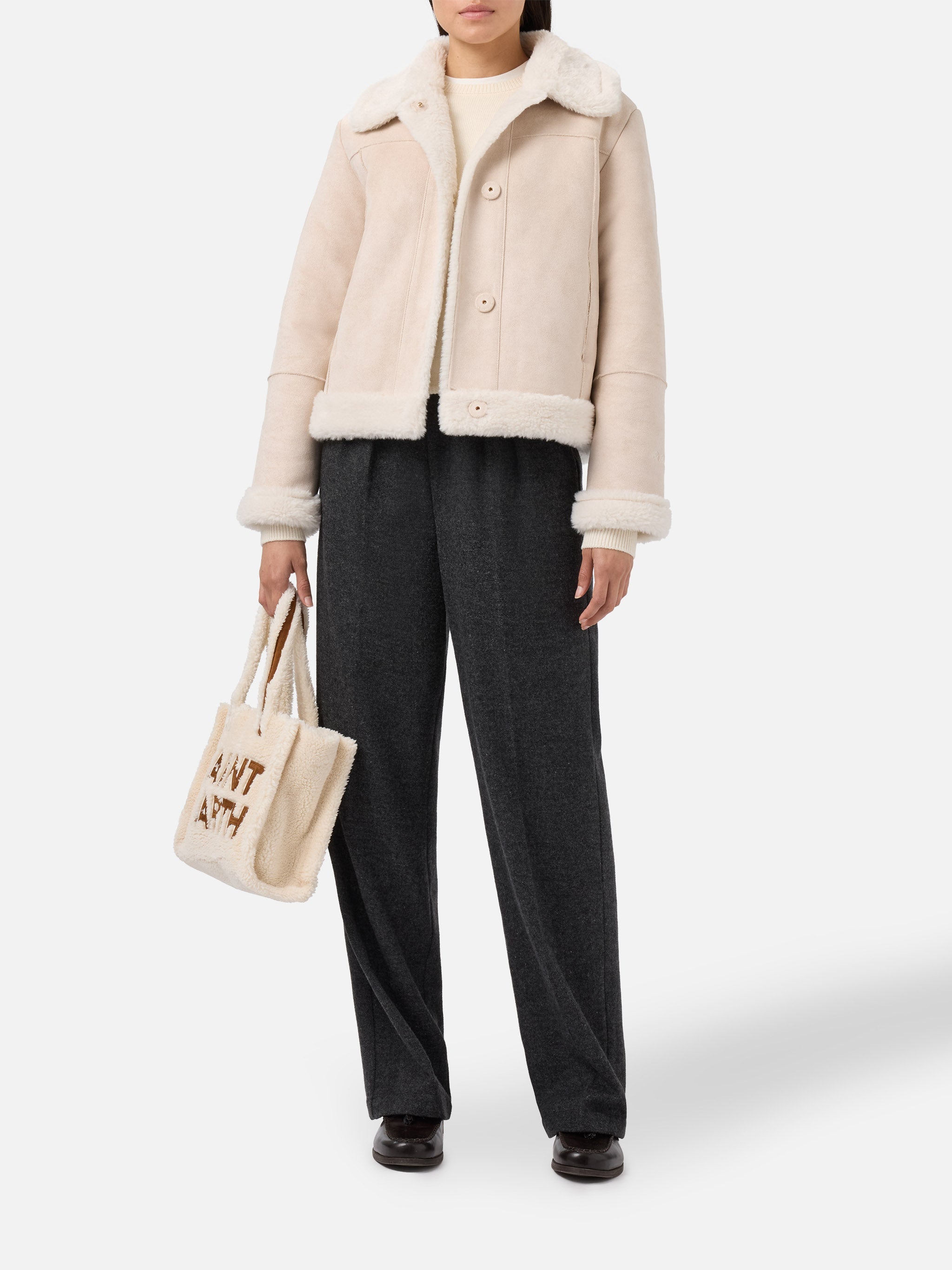 Lorayne Faux-Shearling Jacket Cream With Shearling Trims White