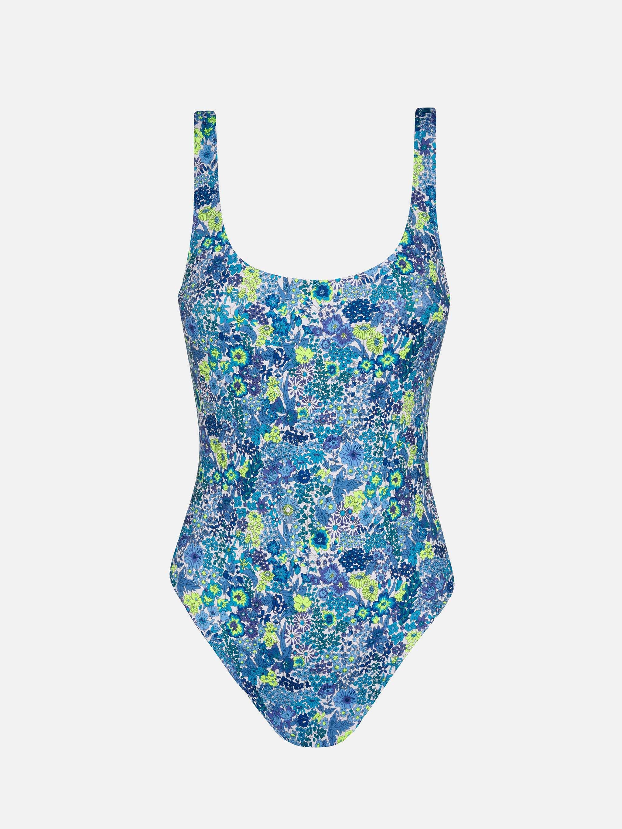 Lora Scoopback One Piece Swimsuit With Margaret Annie Print | Made Liberty Fabric Blue