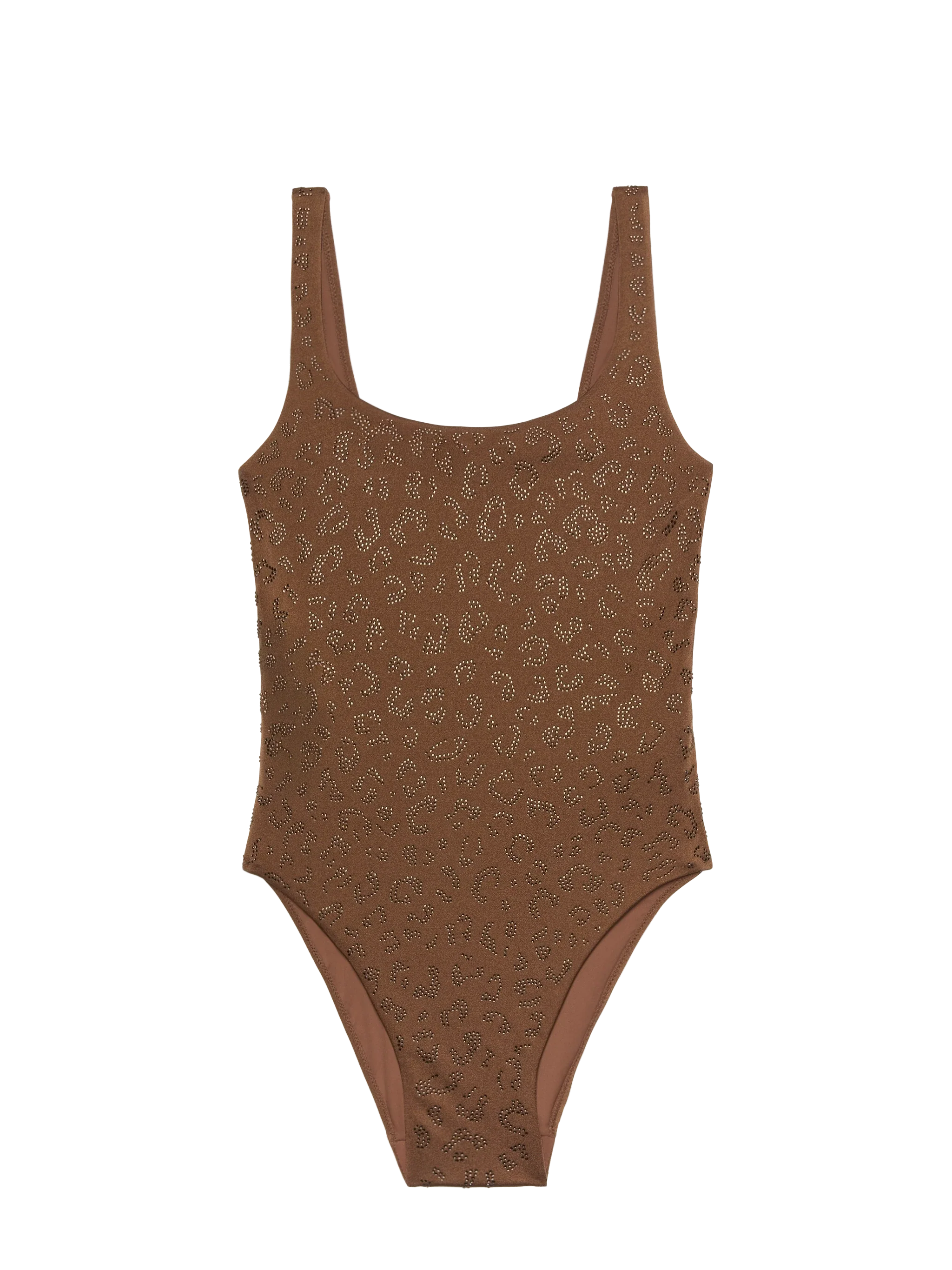 Lora Scoopback One-Piece Swimsuit With Rhinestone Embellishment Brown One Piece