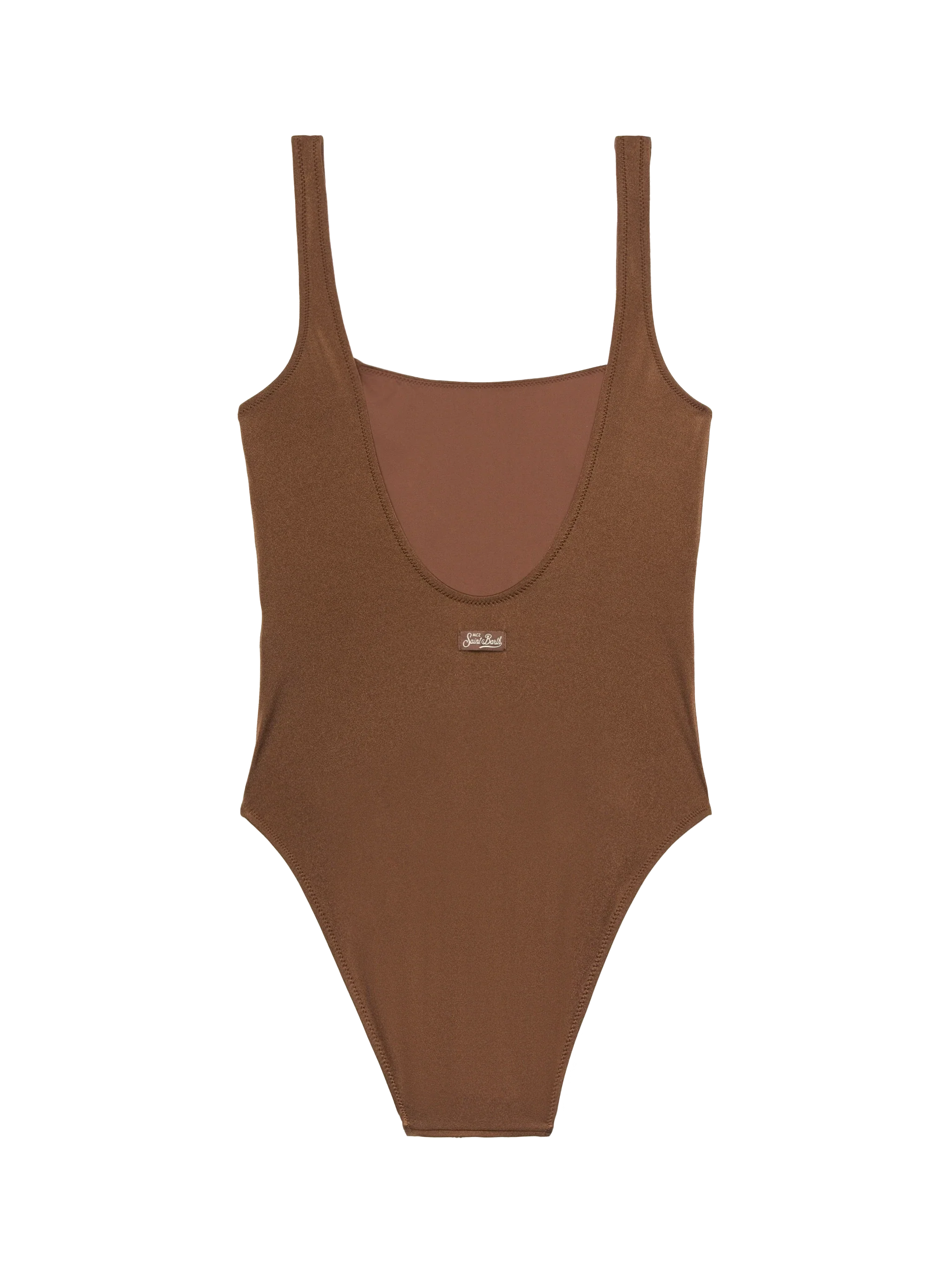 Lora Scoopback One-Piece Swimsuit With Rhinestone Embellishment Brown One Piece