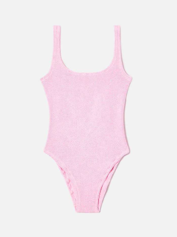 Lora One-Piece Swimsuit Pink Solid Crinkle Fabric One Piece