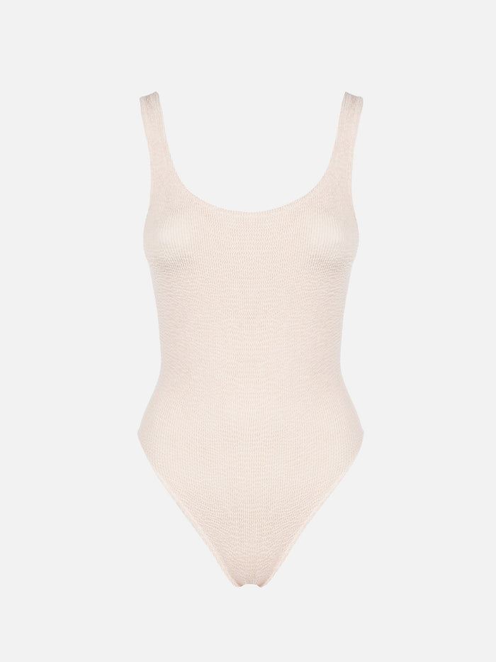 Lora Beige Crinkle One-Piece Swimsuit White One Piece