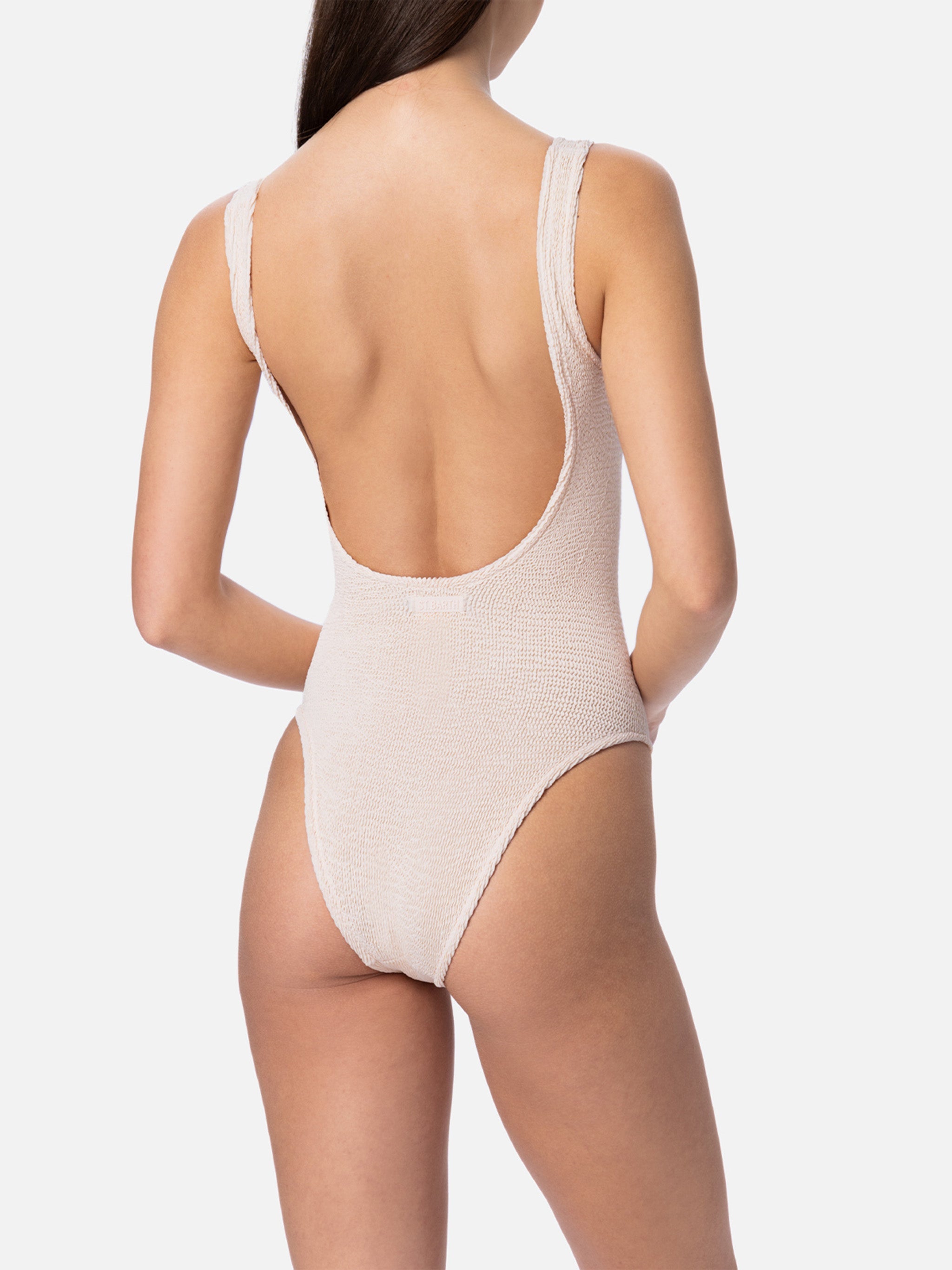 Lora Beige Crinkle One-Piece Swimsuit White One Piece