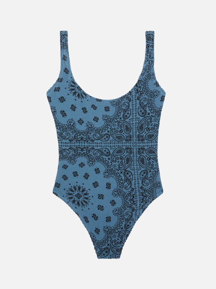 Lora Crinkle One-Piece Swimsuit With Bandana Print Sky One Piece