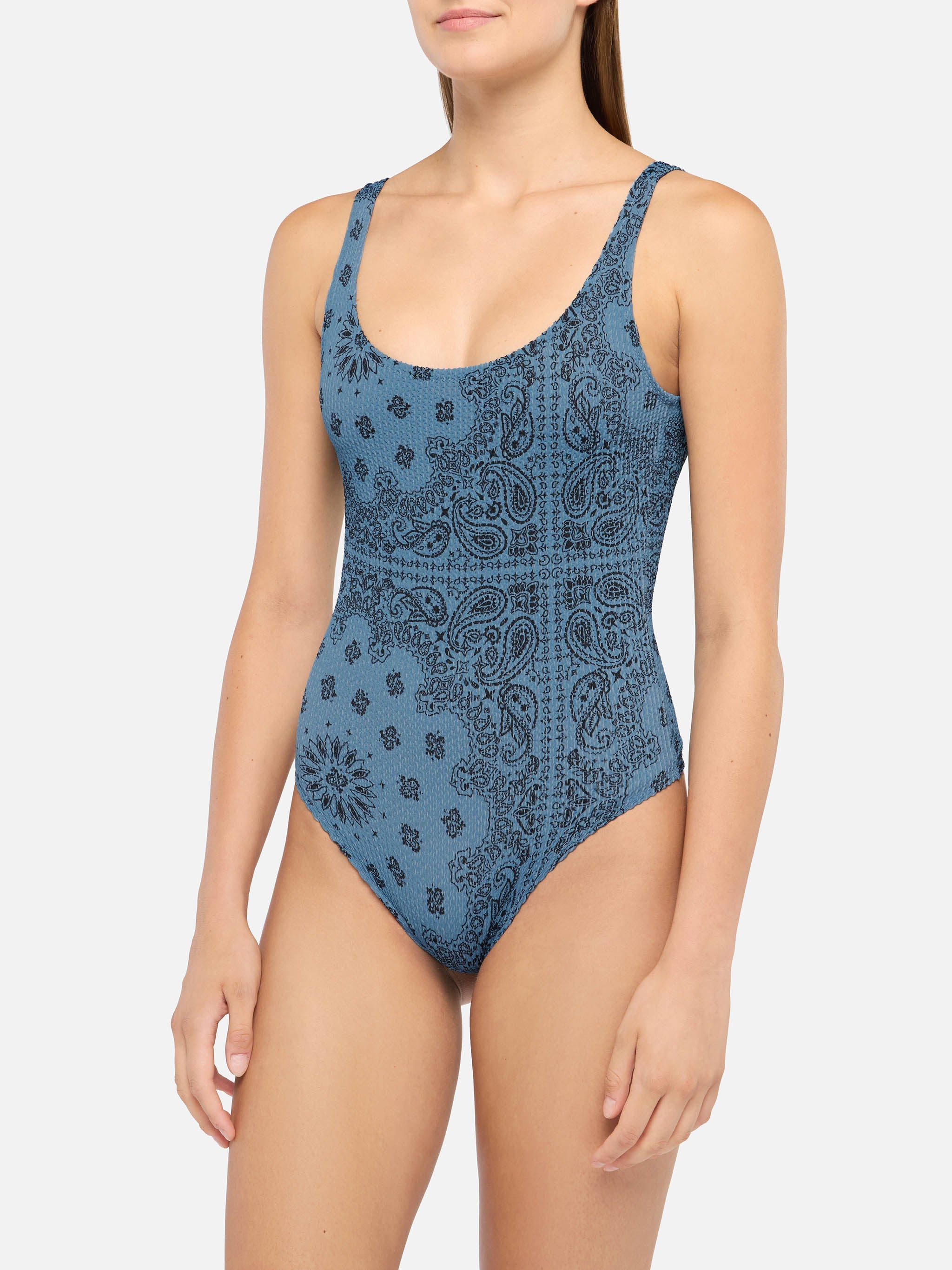 Lora Crinkle One-Piece Swimsuit With Bandana Print Sky One Piece