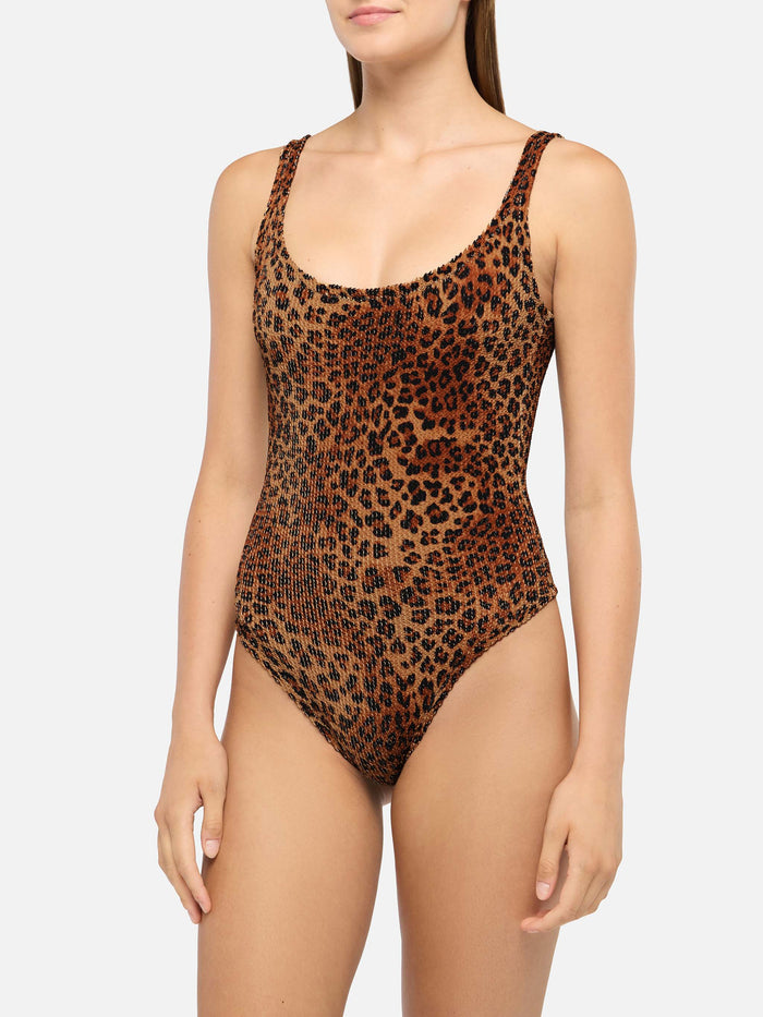 Lora Crinkle One-Piece Swimsuit With Animalier Print White One Piece