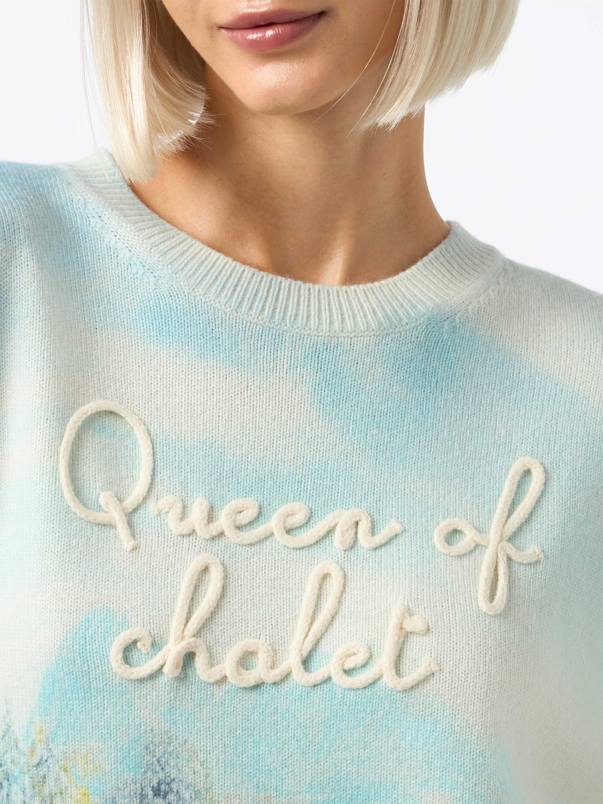 Louise Cashmere Blend Sweater With Chalet Print And Embroidery White