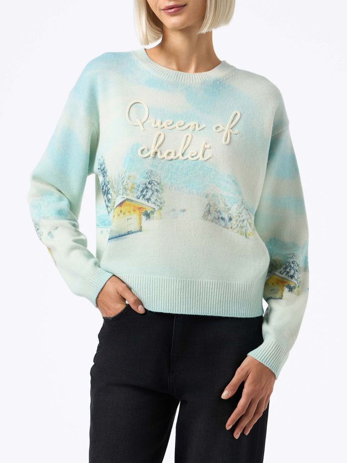 Louise Cashmere Blend Sweater With Chalet Print And Embroidery White