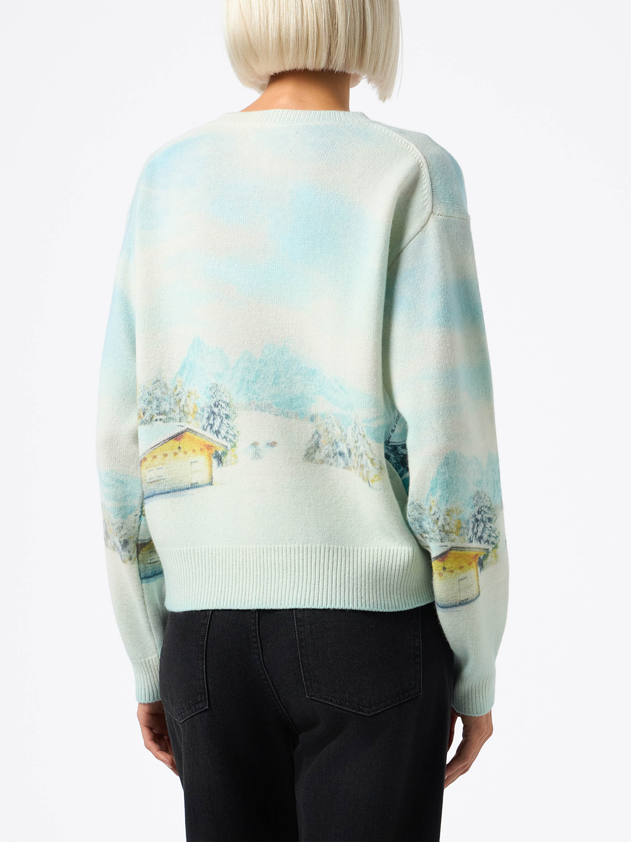 Louise Cashmere Blend Sweater With Chalet Print And Embroidery White