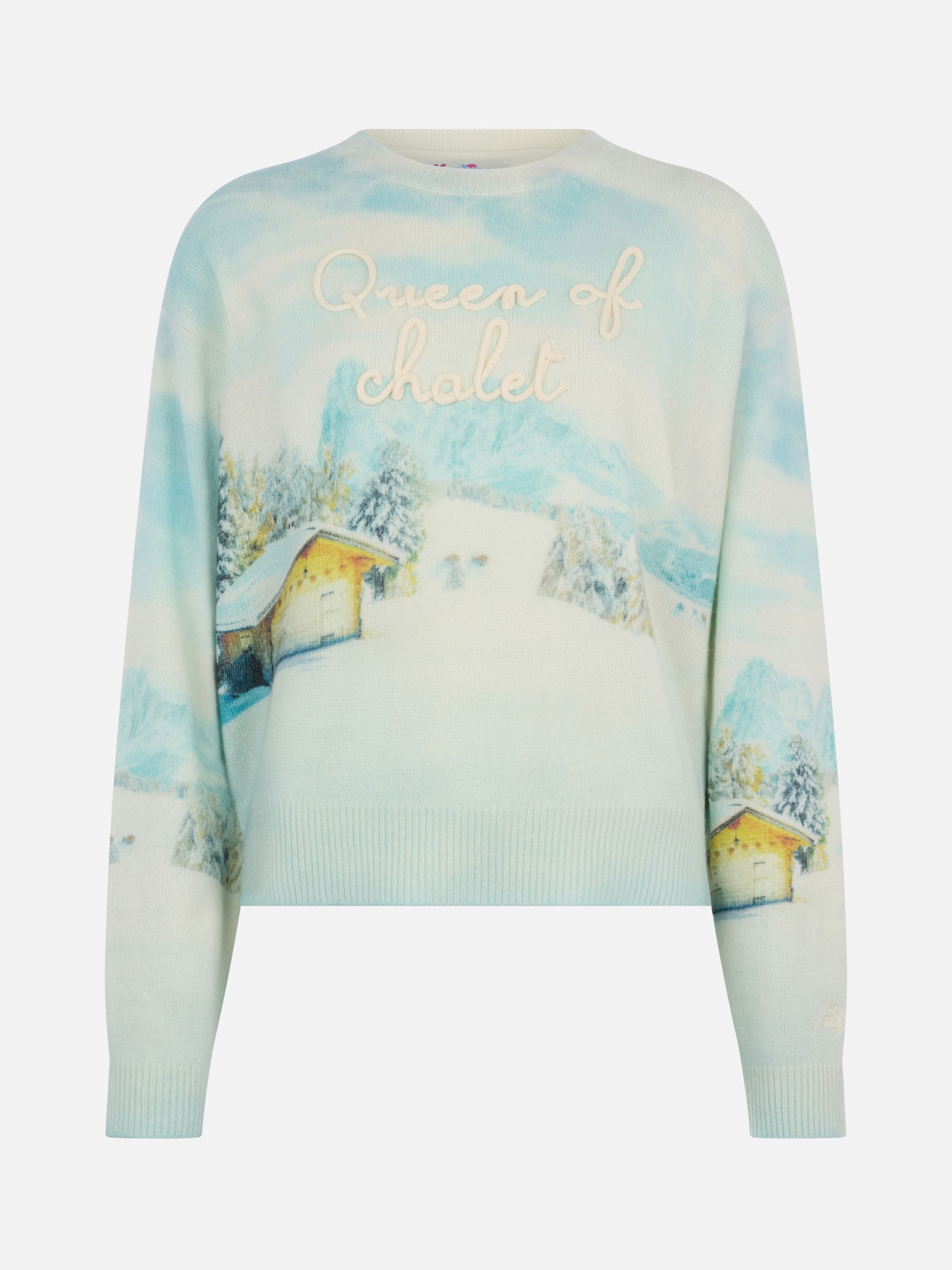 Louise Cashmere Blend Sweater With Chalet Print And Embroidery White