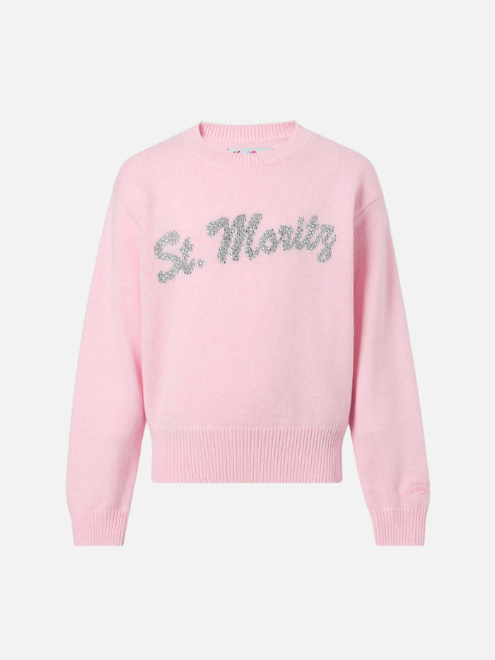 Sweater Louise Jr Cashmere Blend With St. Moritz Graphic Rhinestones | Top Of The World Pink