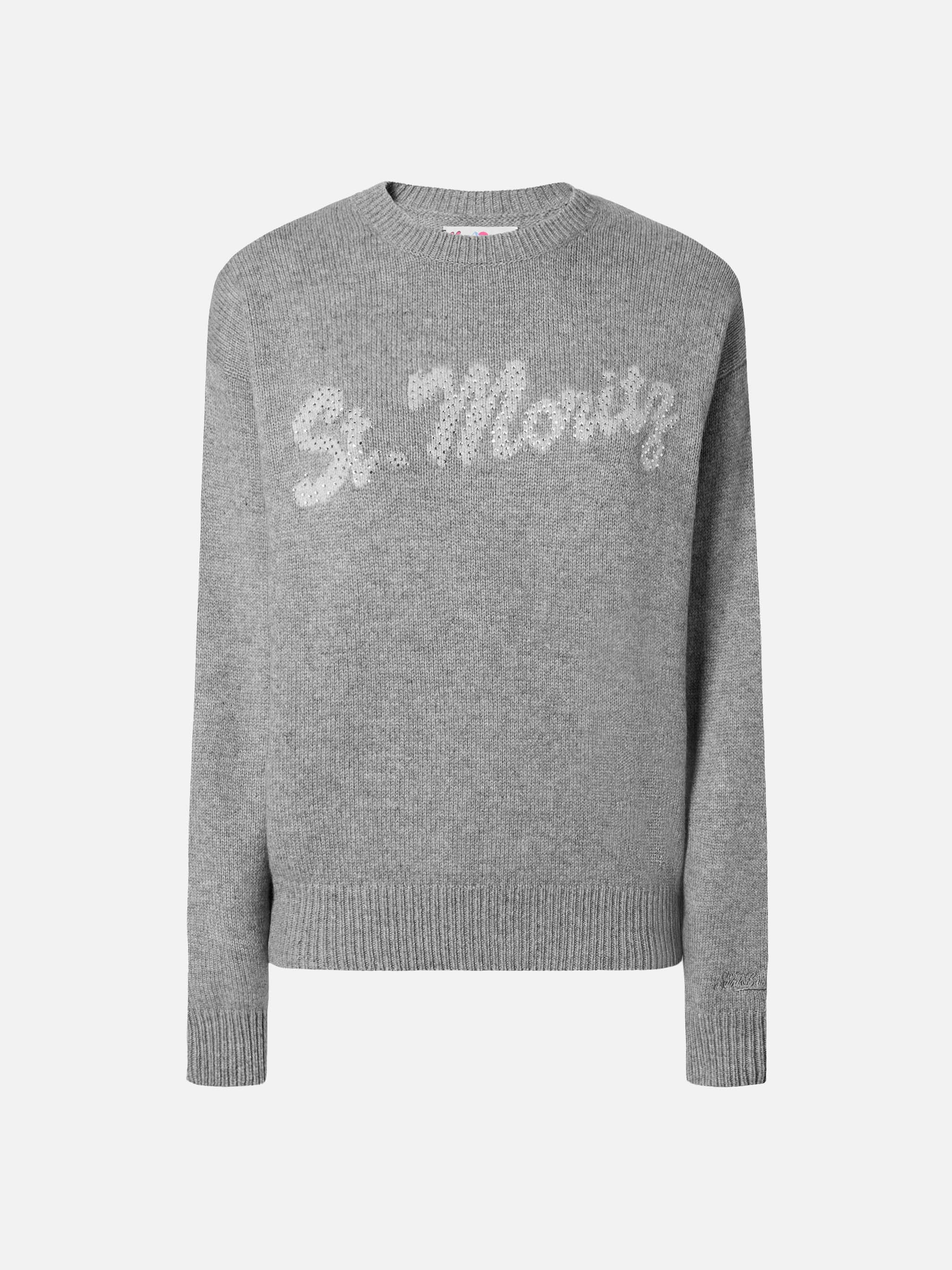 Grey Crewneck Louise With St. Moritz Rhinestones Embellishment | Top Of The World Special Edition