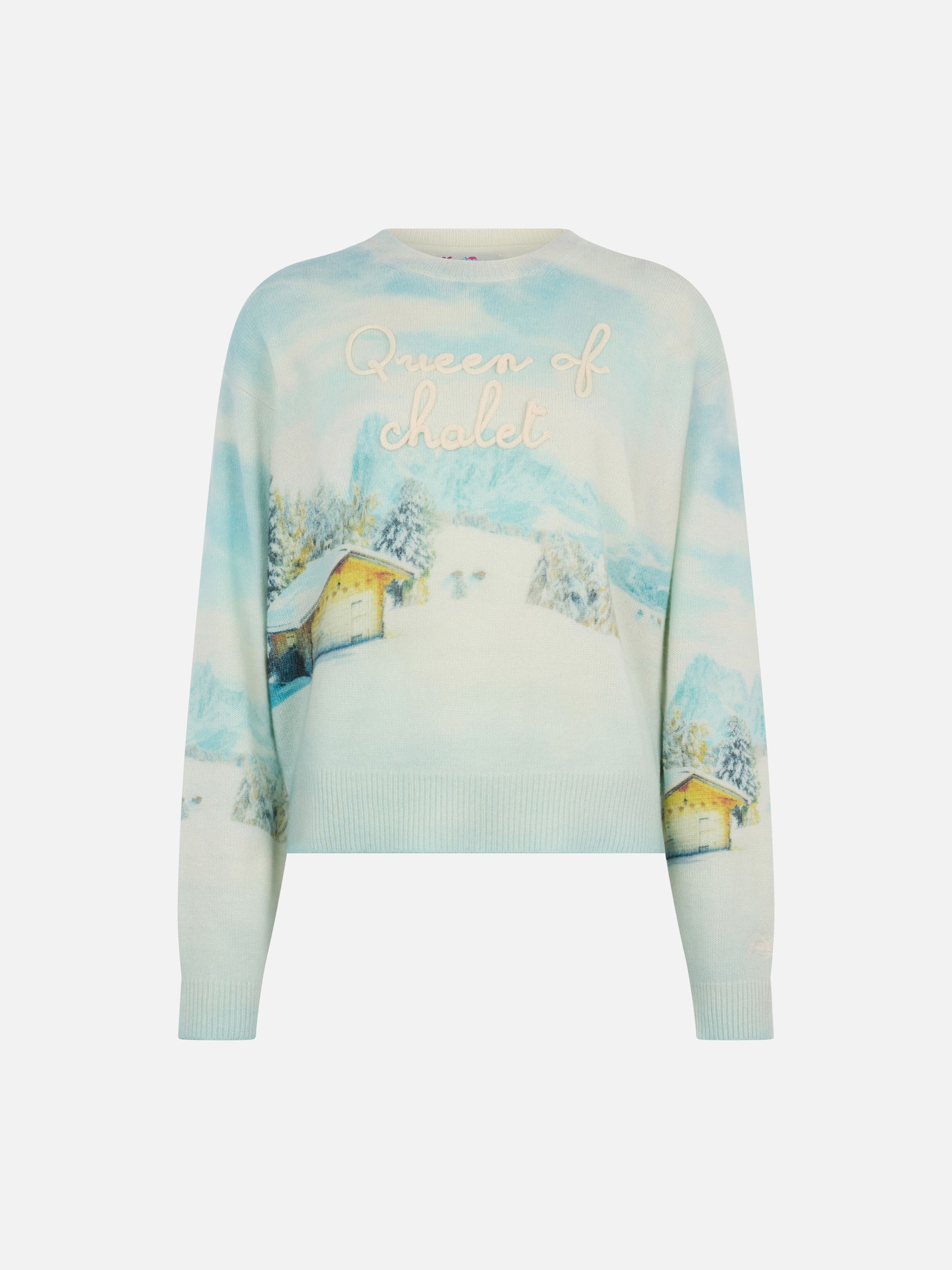 White Crewneck Louise Jr With Chalet Print And Queen Of Embroidery